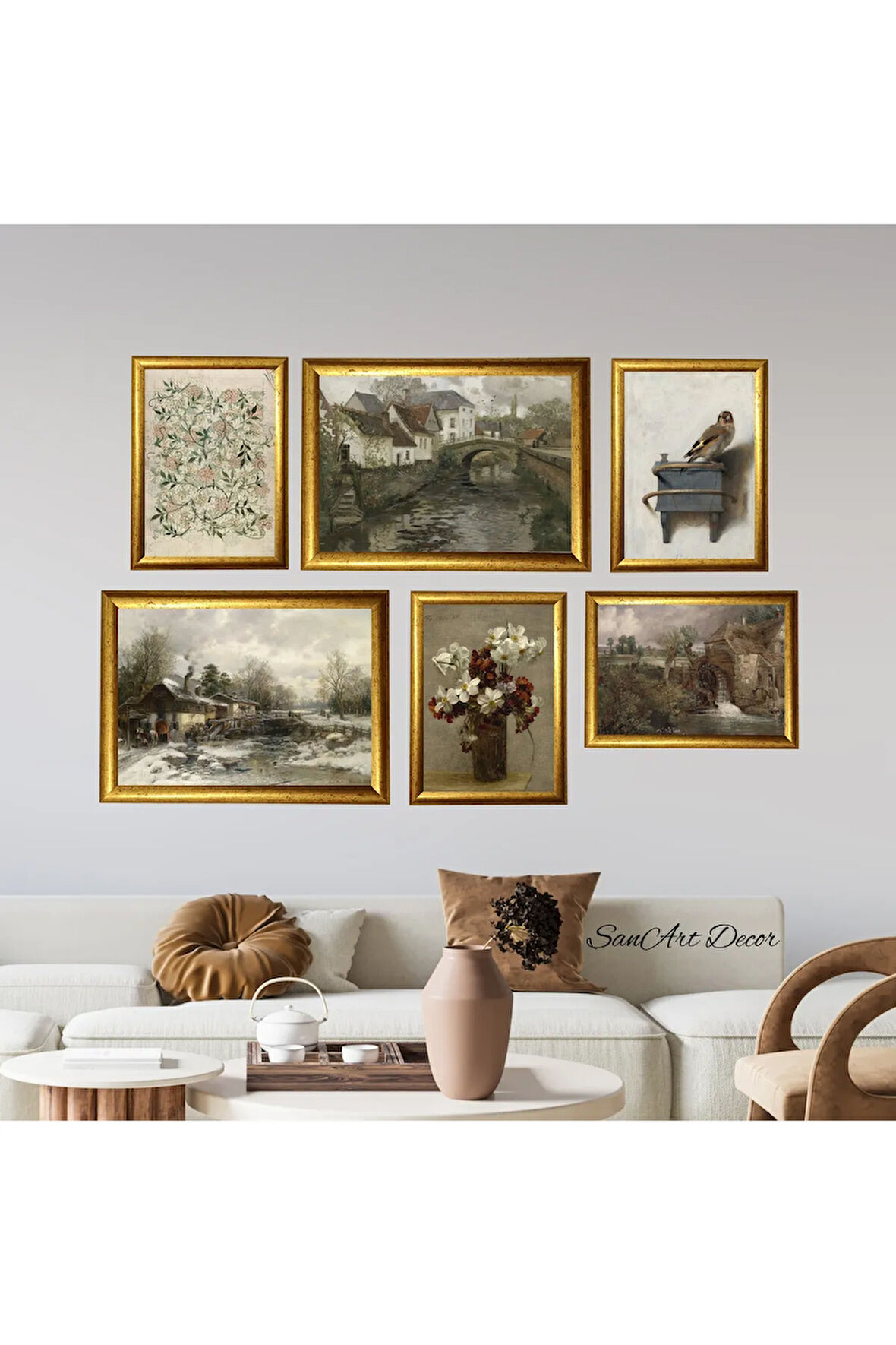 Çerçeveli Yağlı Boya Tablo Seti, 6 Parça Çerçeveli Tablo, Retro Tablolar, Vintage Tablo, Baskı Tablo