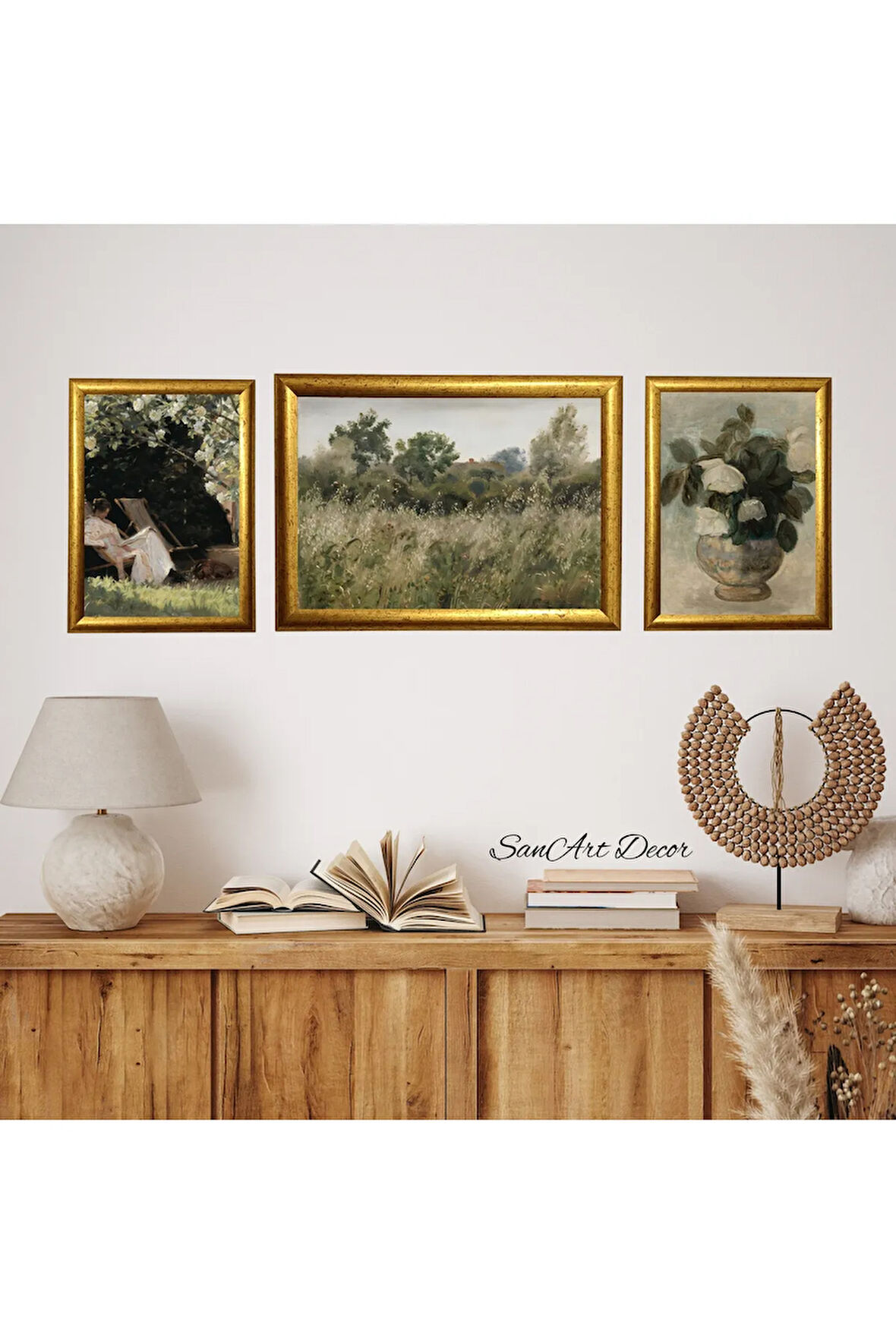 Çerçeveli Yağlı Boya Tablo Seti, 3 Parça Çerçeveli Tablo, Retro Tablolar, Vintage Tablo, Baskı Tablo