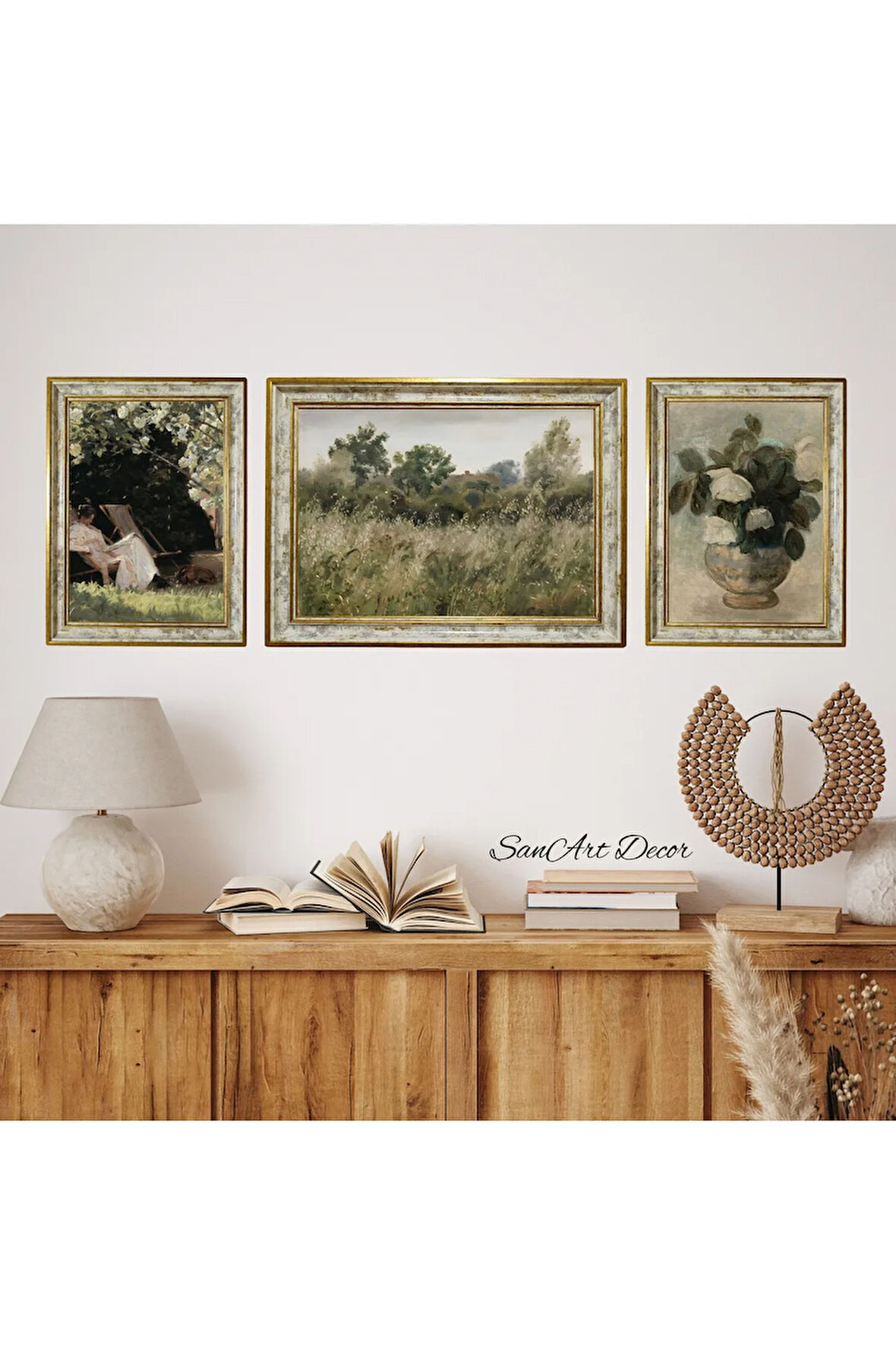 Çerçeveli Yağlı Boya Tablo Seti, 3 Parça Çerçeveli Tablo, Retro Tablolar, Vintage Tablo, Baskı Tablo
