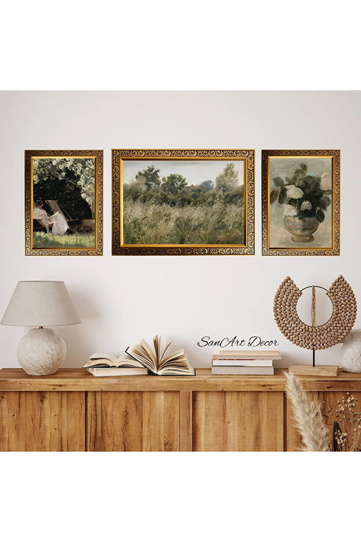Çerçeveli Yağlı Boya Tablo Seti, 3 Parça Çerçeveli Tablo, Retro Tablolar, Vintage Tablo, Baskı Tablo