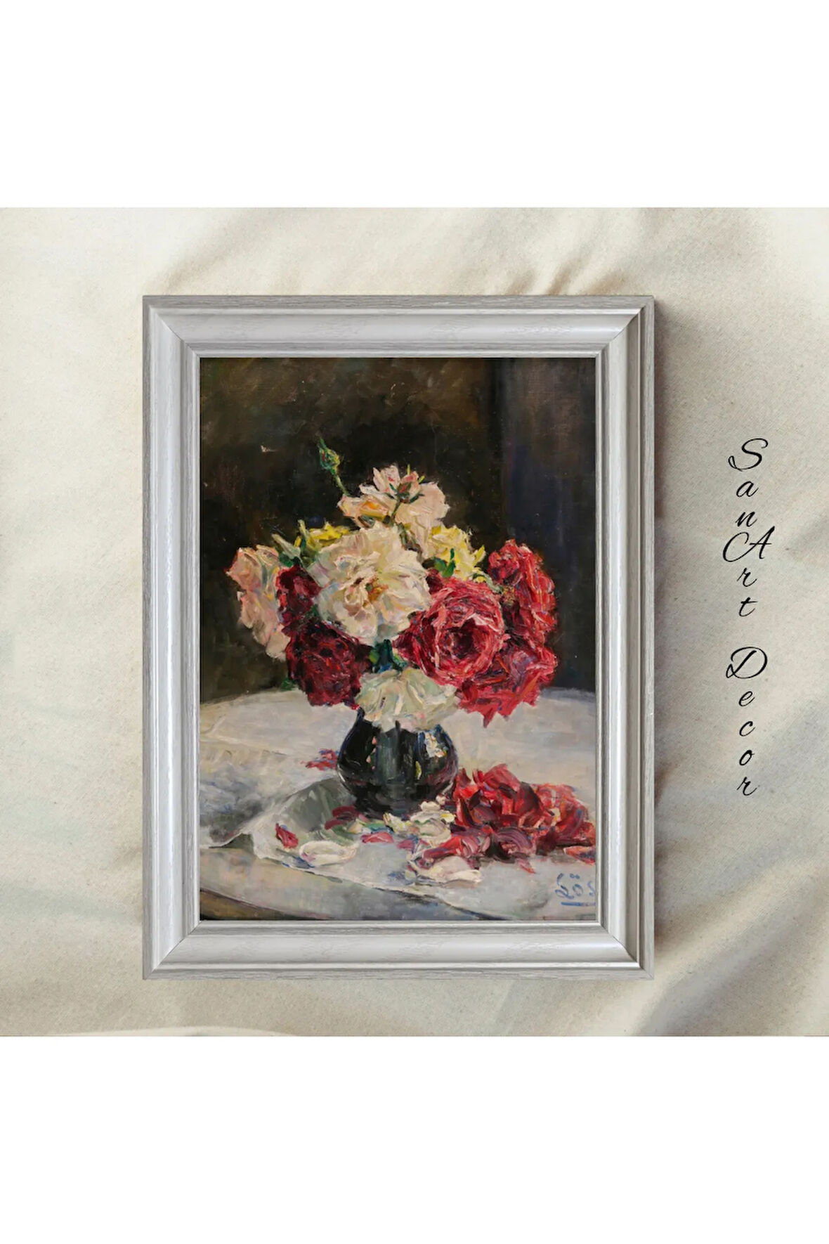 Çerçeveli Vintage Tablo, Yağlı Boya Tablosu, Çerçeveli Tablo, Sanatsal Dekor, Çiçek Tablosu
