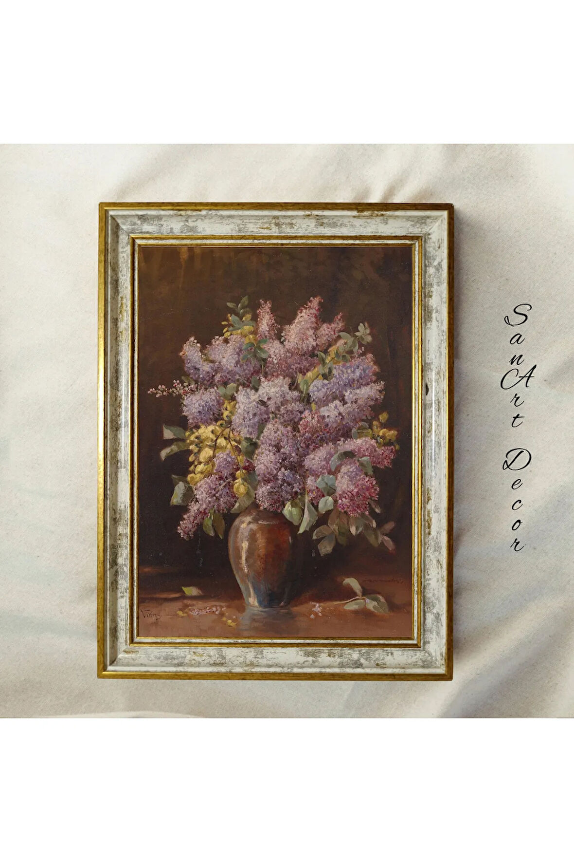 Çerçeveli Vintage Tablo, Yağlı Boya Tablosu, Çerçeveli Tablo, Sanatsal Dekor, Çiçek Tablosu