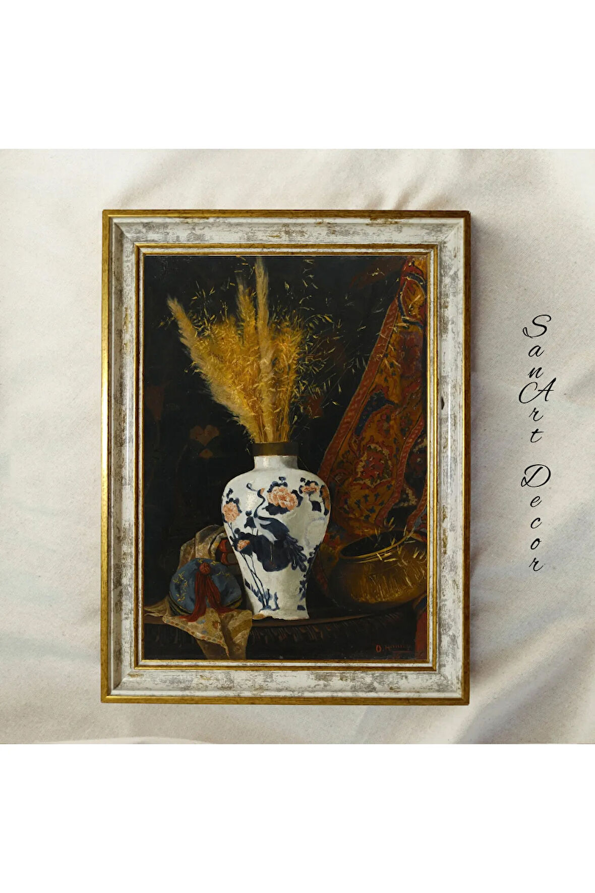 Çerçeveli Vintage Tablo, Yağlı Boya Tablosu, Çerçeveli Tablo, Sanatsal Dekor, Çiçek Tablosu