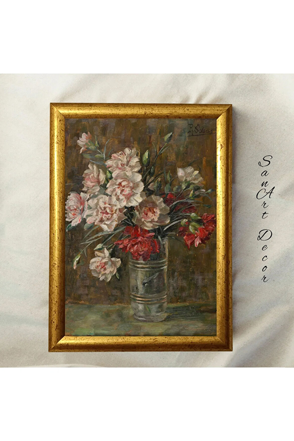 Çerçeveli Vintage Tablo, Yağlı Boya Tablosu, Çerçeveli Tablo, Sanatsal Dekor, Çiçek Tablosu