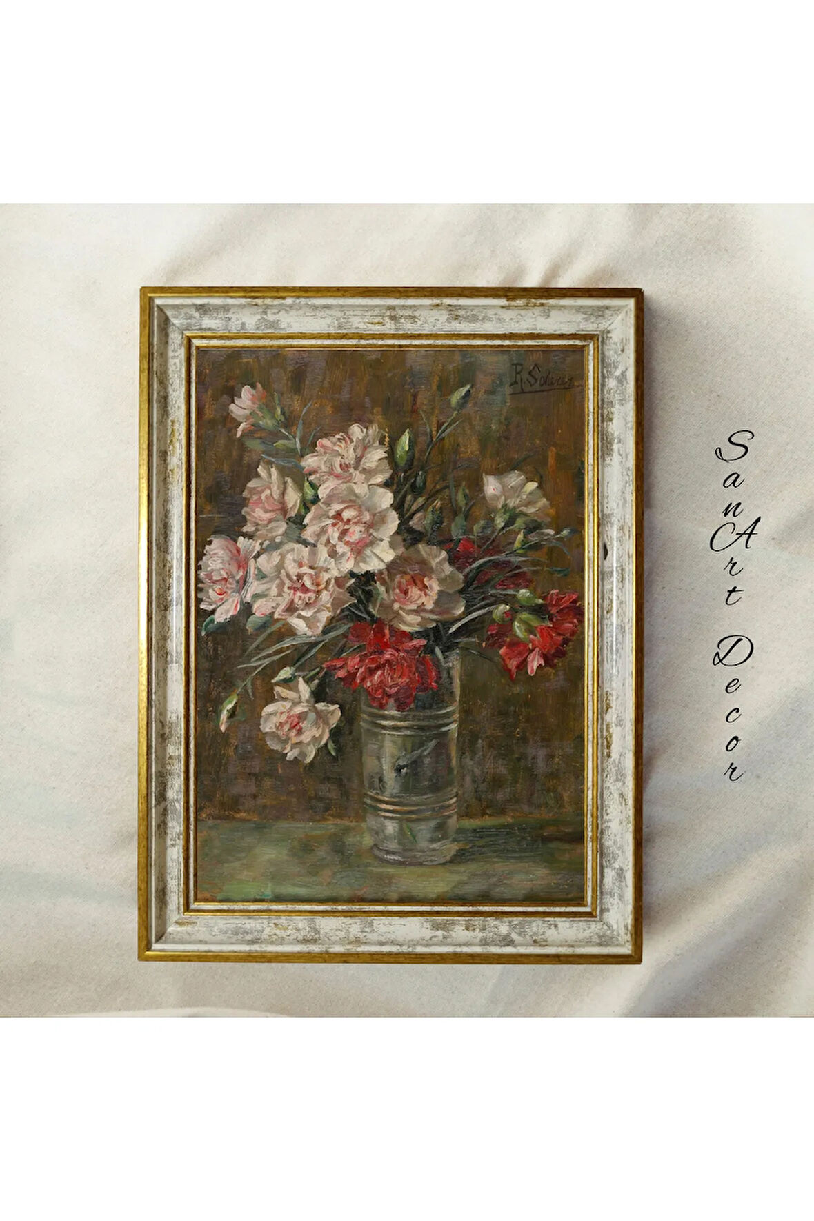 Çerçeveli Vintage Tablo, Yağlı Boya Tablosu, Çerçeveli Tablo, Sanatsal Dekor, Çiçek Tablosu