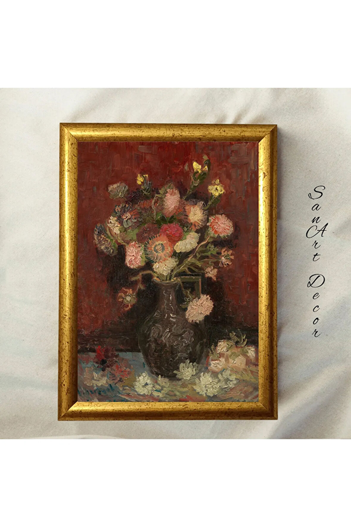 Çerçeveli Vintage Tablo, Yağlı Boya Tablosu, Çerçeveli Tablo, Sanatsal Dekor, Çiçek Tablosu