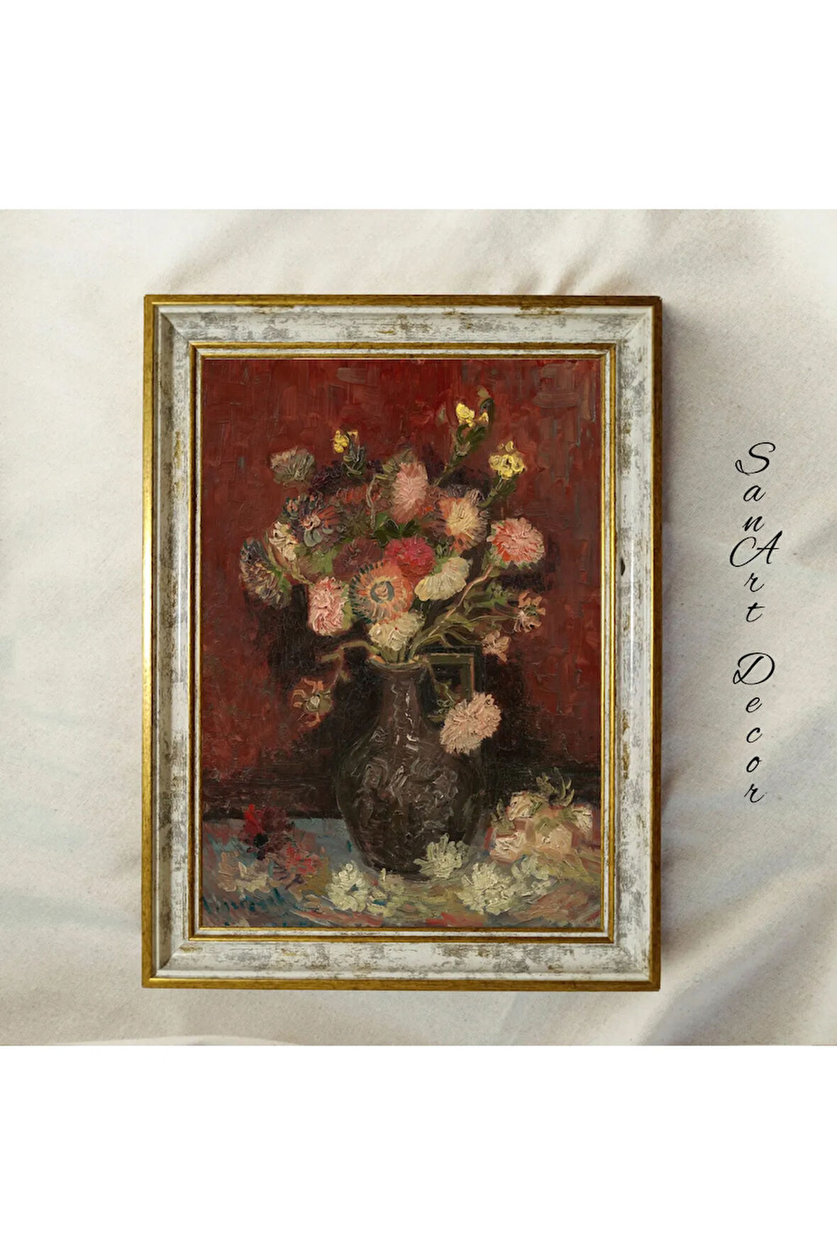 Çerçeveli Vintage Tablo, Yağlı Boya Tablosu, Çerçeveli Tablo, Sanatsal Dekor, Çiçek Tablosu