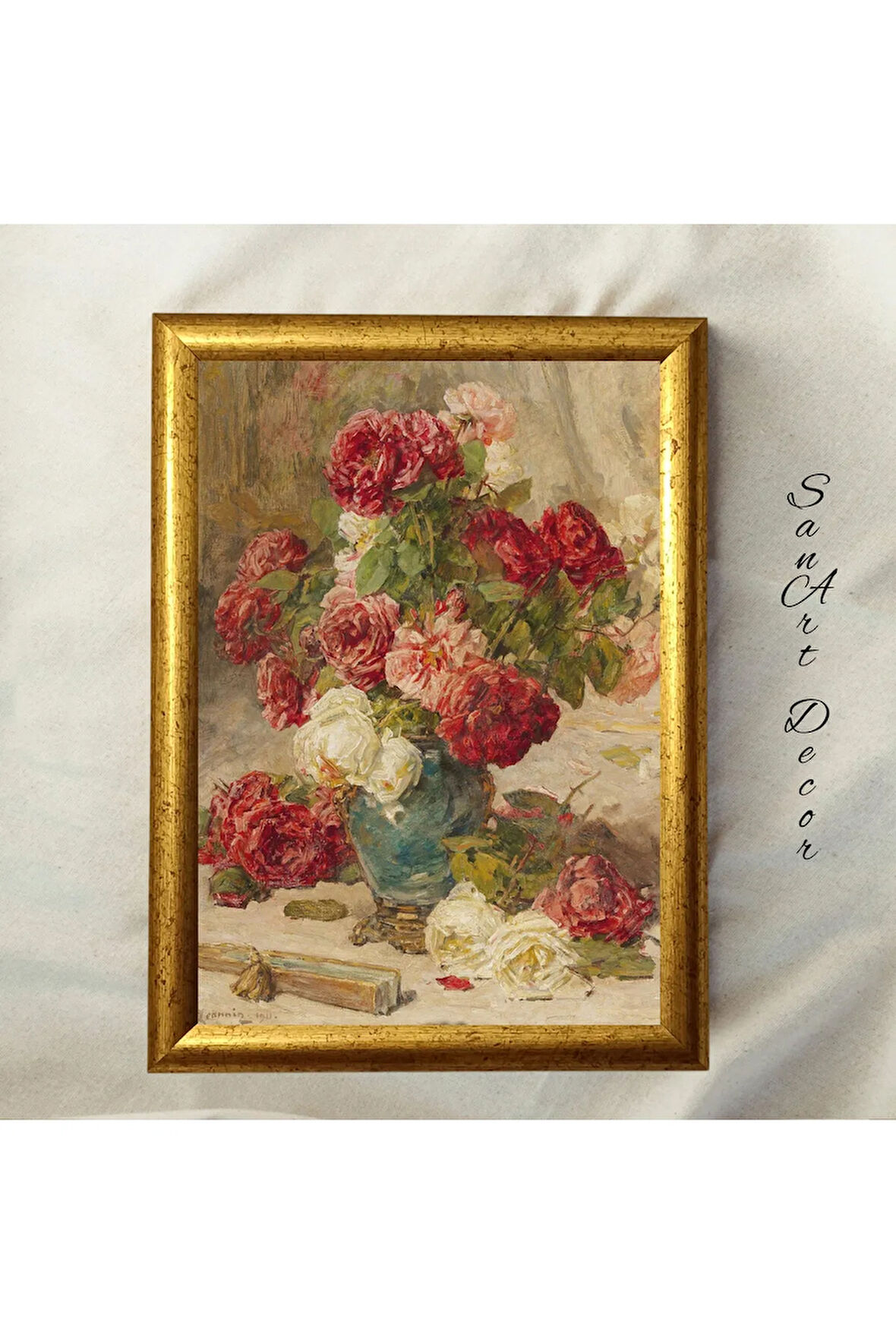 Çerçeveli Vintage Tablo, Yağlı Boya Tablosu, Çerçeveli Tablo, Sanatsal Dekor, Çiçek Tablosu