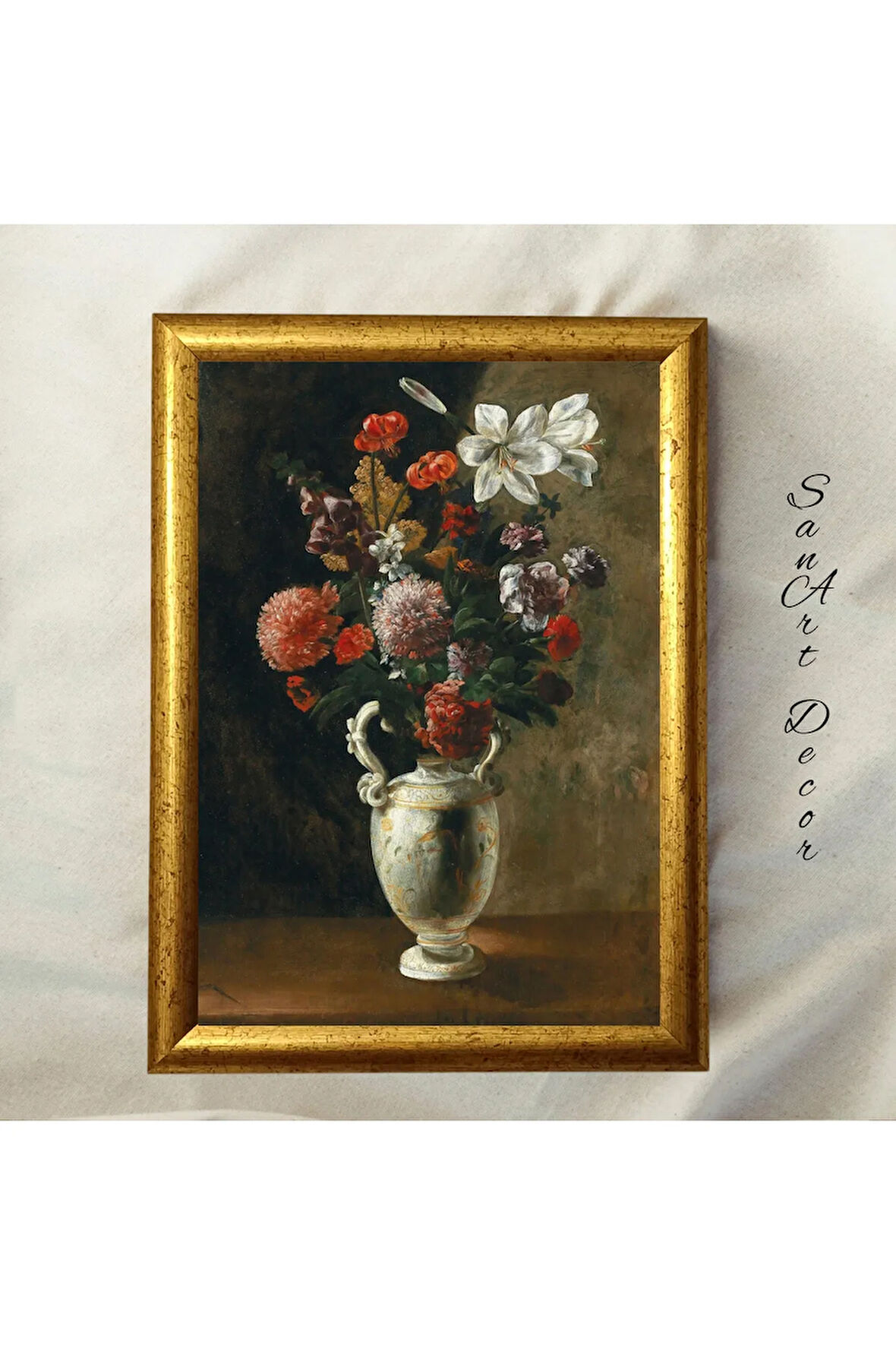 Çerçeveli Vintage Tablo, Yağlı Boya Tablosu, Çerçeveli Tablo, Sanatsal Dekor, Çiçek Tablosu