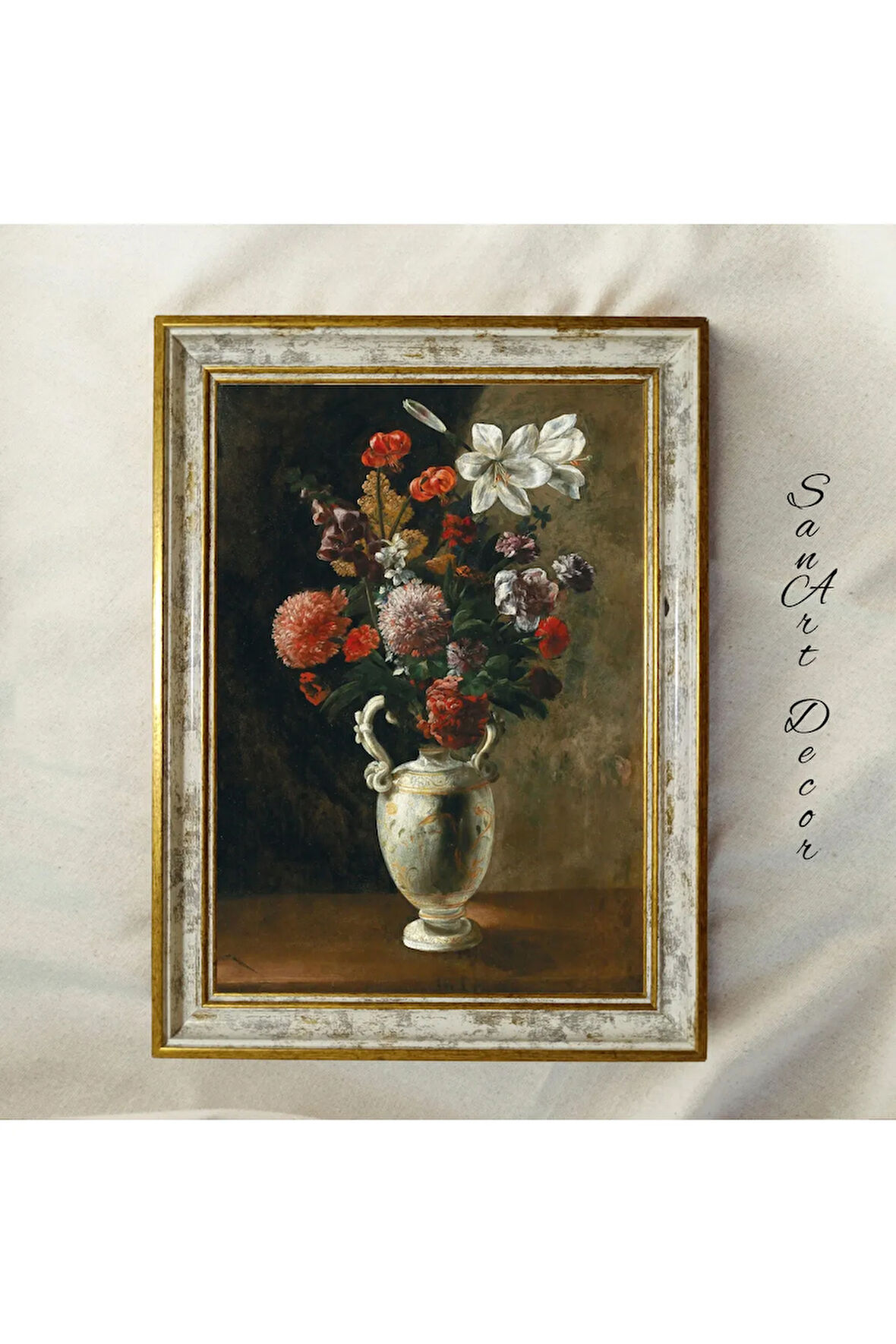 Çerçeveli Vintage Tablo, Yağlı Boya Tablosu, Çerçeveli Tablo, Sanatsal Dekor, Çiçek Tablosu