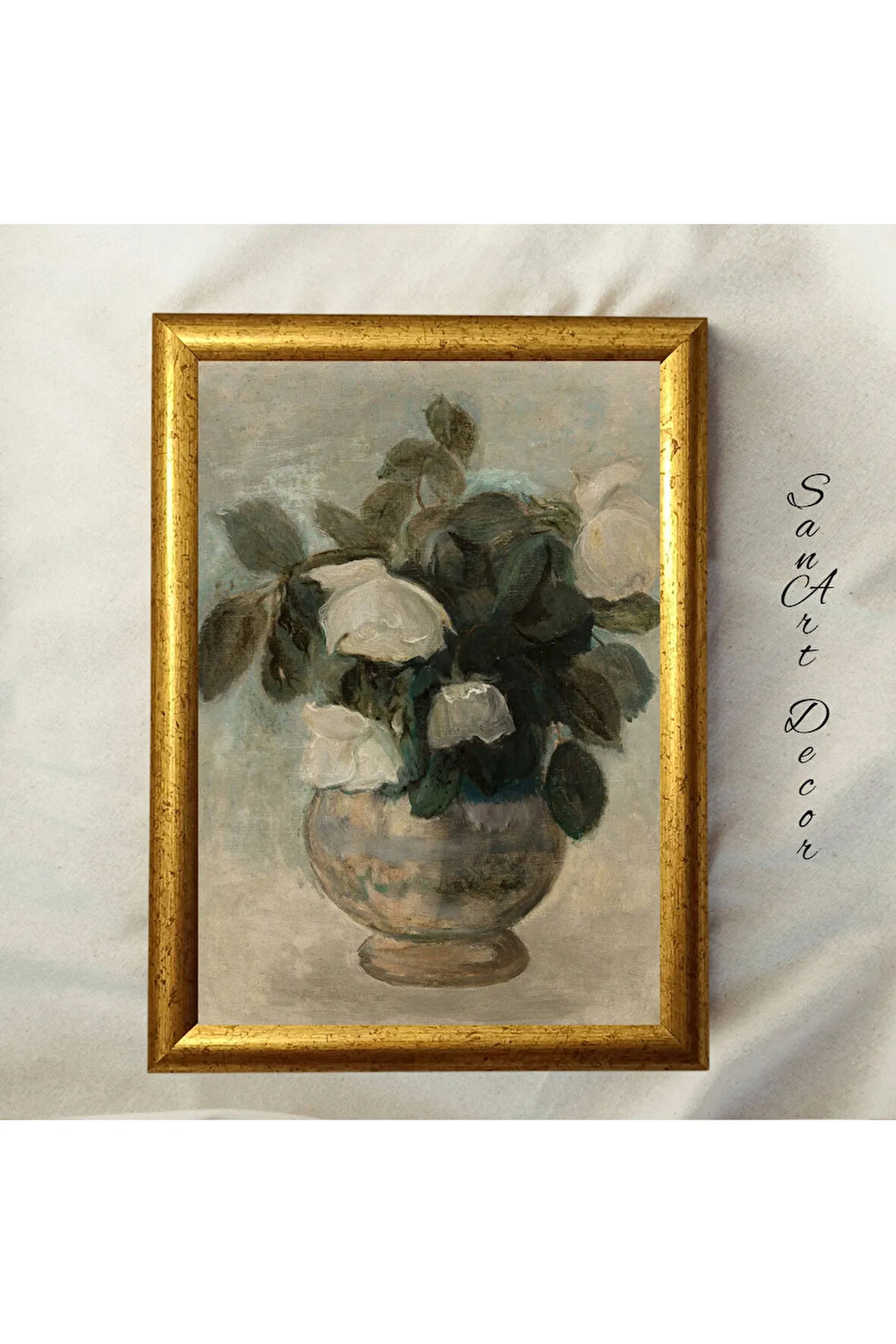 Çerçeveli Vintage Tablo, Yağlı Boya Tablosu, Çerçeveli Tablo, Sanatsal Dekor, Çiçek Tablosu