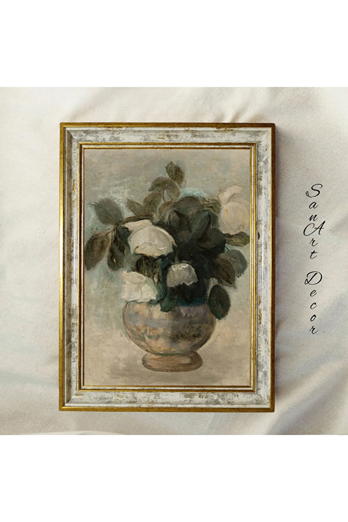 Çerçeveli Vintage Tablo, Yağlı Boya Tablosu, Çerçeveli Tablo, Sanatsal Dekor, Çiçek Tablosu