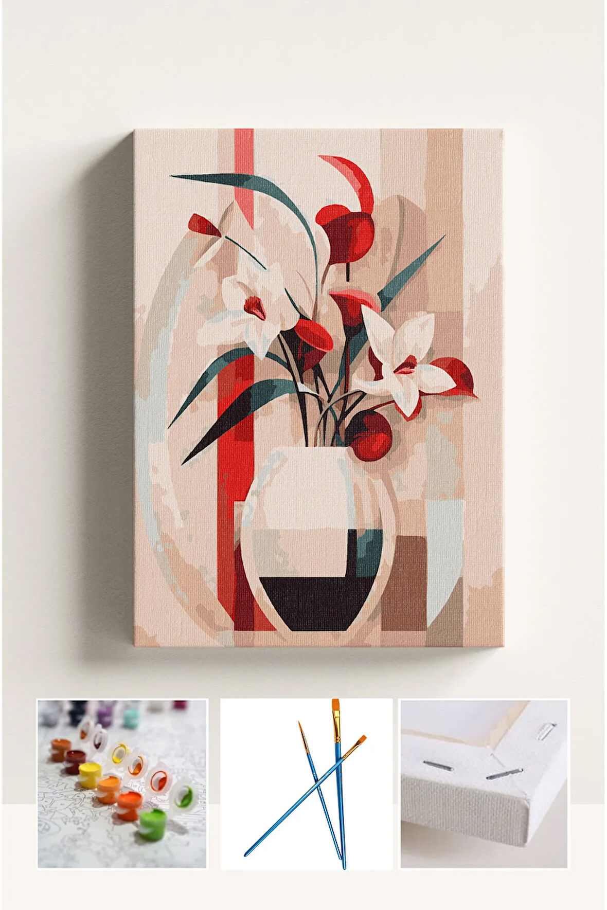 Sayılarla Boyama Seti Numaralı Tuval Fırça Boya SANATASAL VAZO ÇİÇEK 40X50 Cm