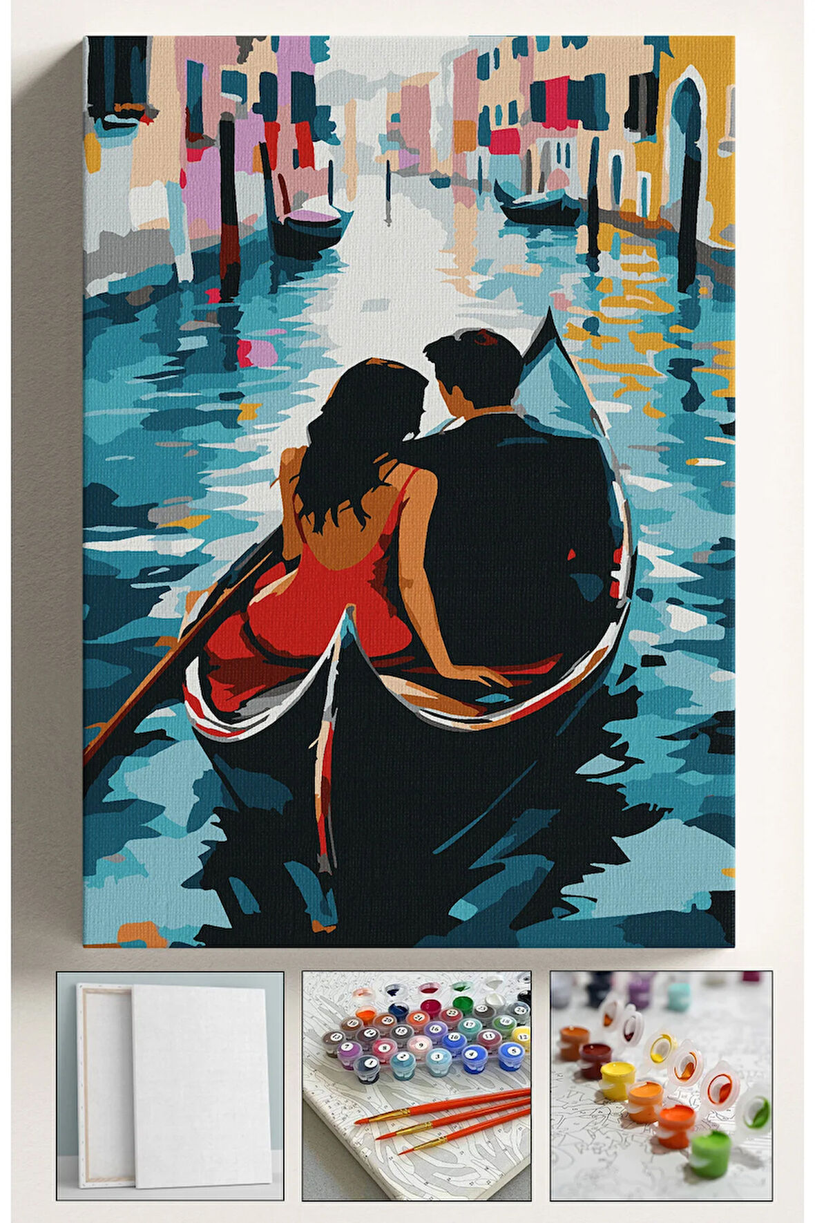 Sayılarla Boyama Seti Numaralı Tuval Fırça Boya 40x50 Cm Sandal Sevgililer