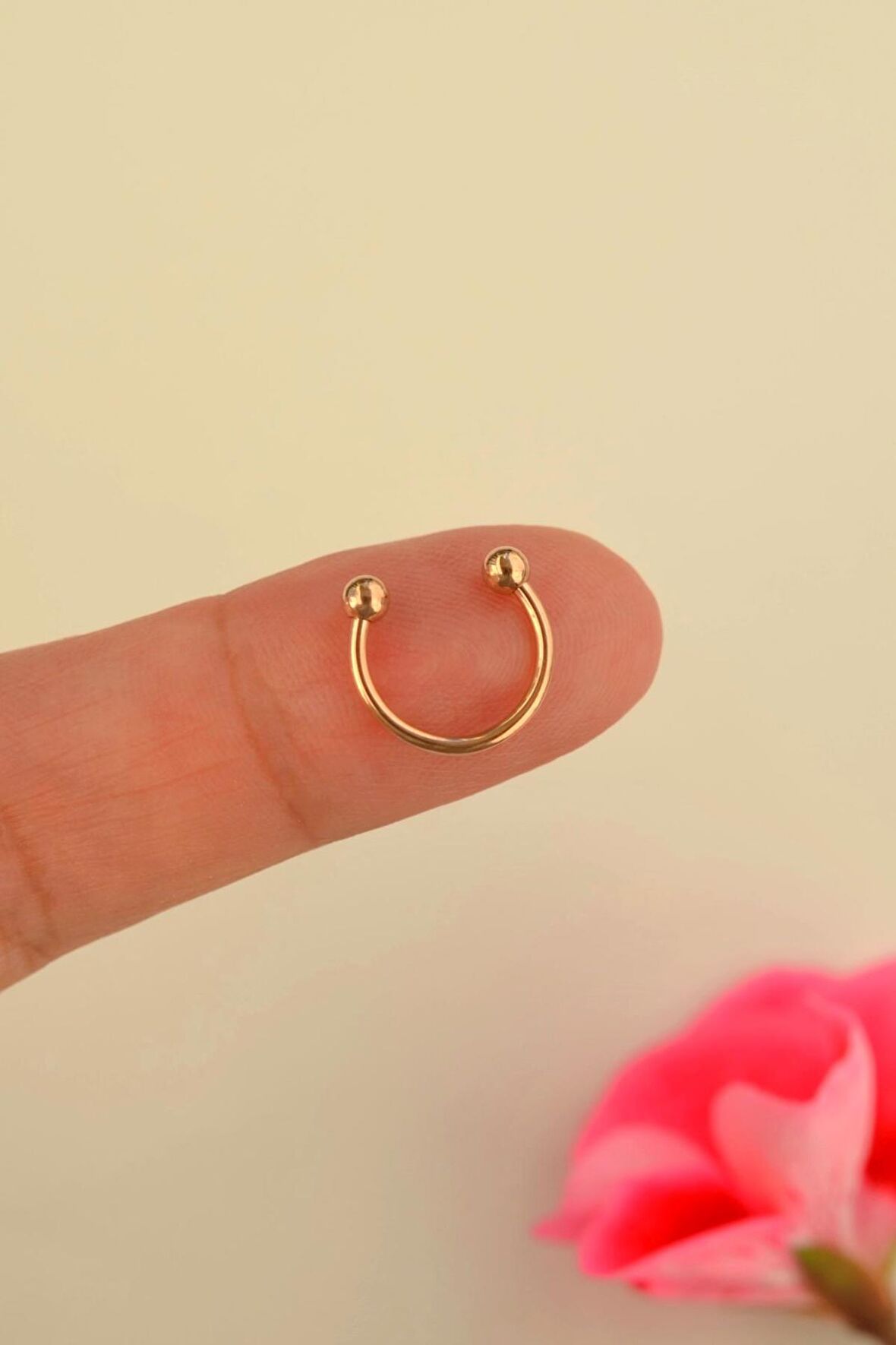 10 mm Rose Renk İki Ucu Toplu Çelik Piercing Kulak Burun Dudak