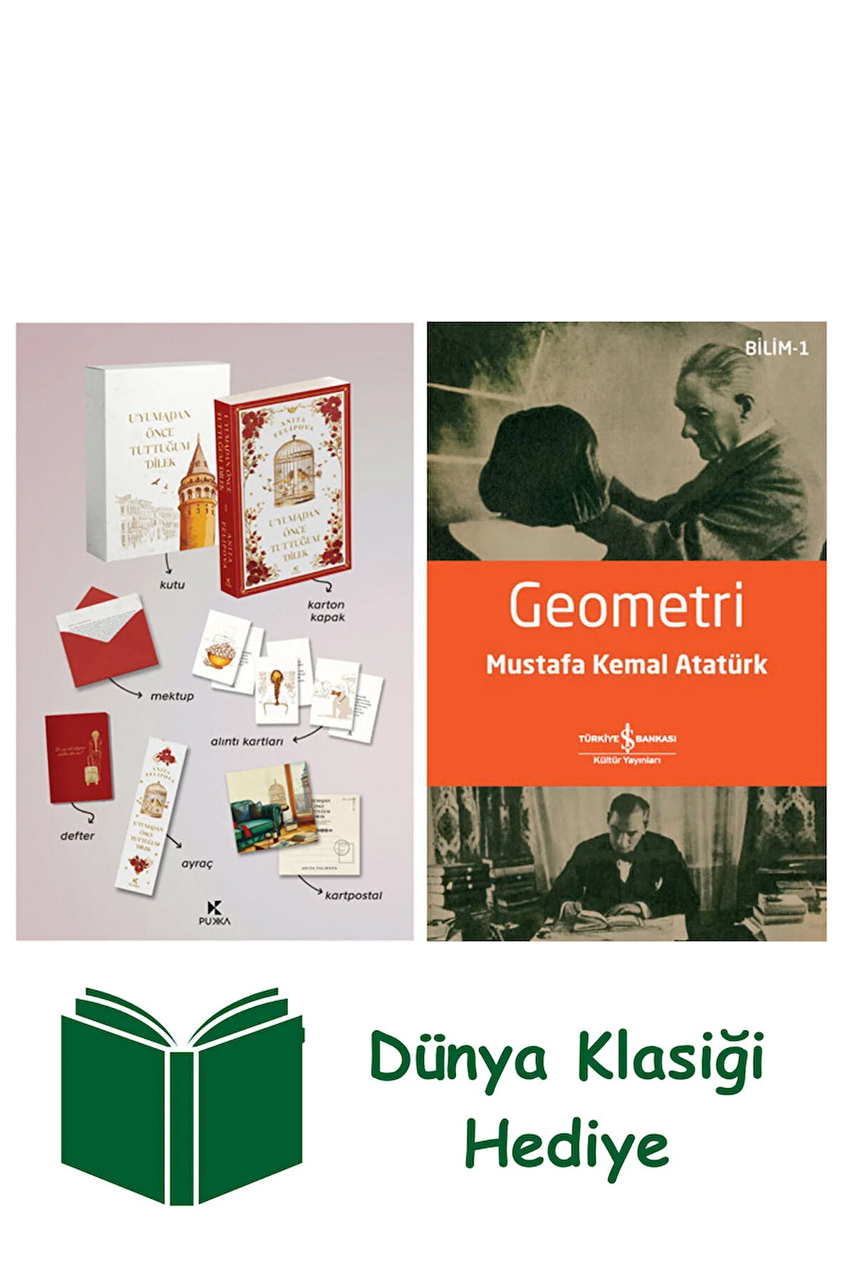 Uyumadan Önce Tuttuğum Dilek - 1 (Karton Kutu Set) + Geometri + Dünya Klasiği Hediye