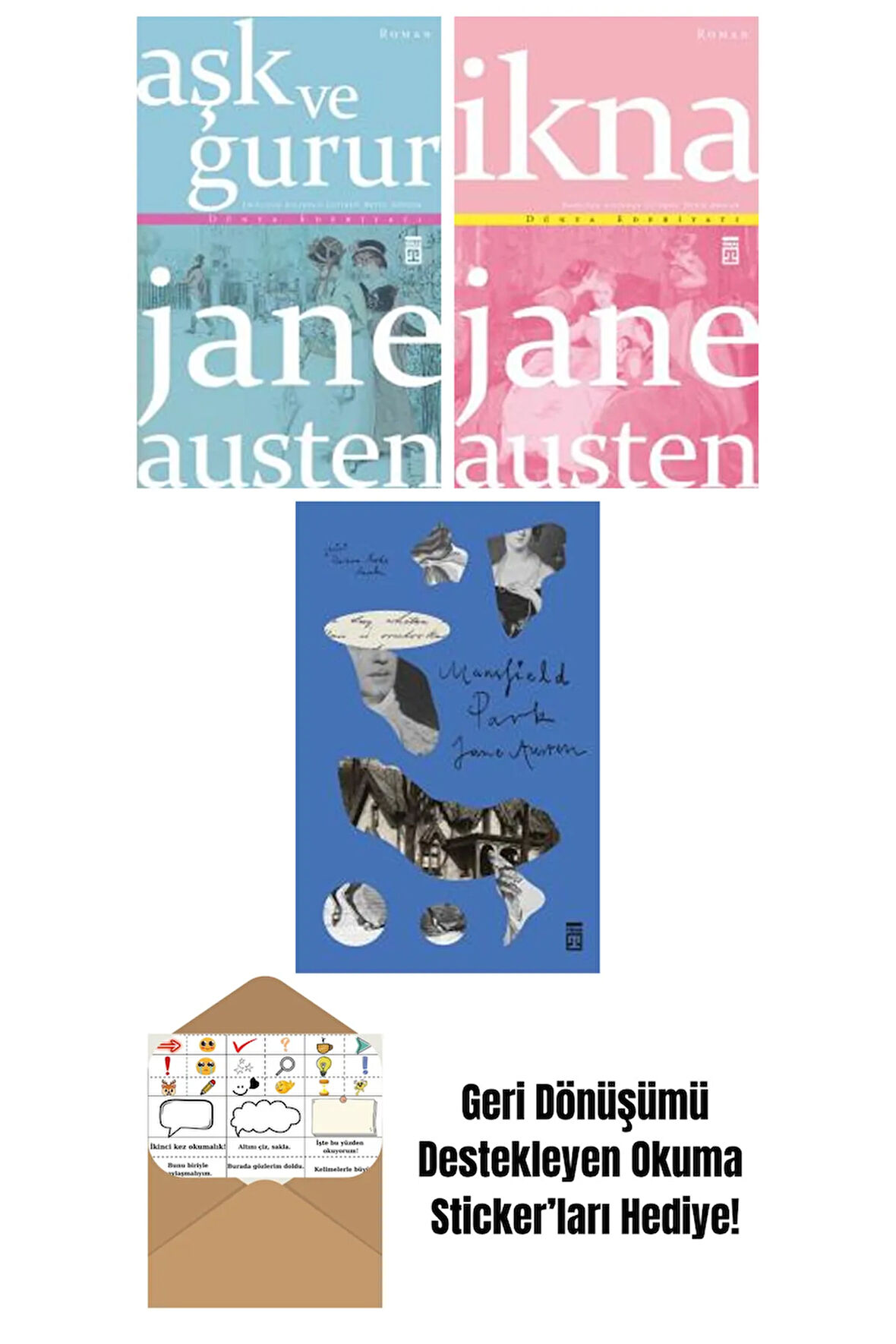 Jane Austen 3 Kitap Seti + Okuma Sticker'ları