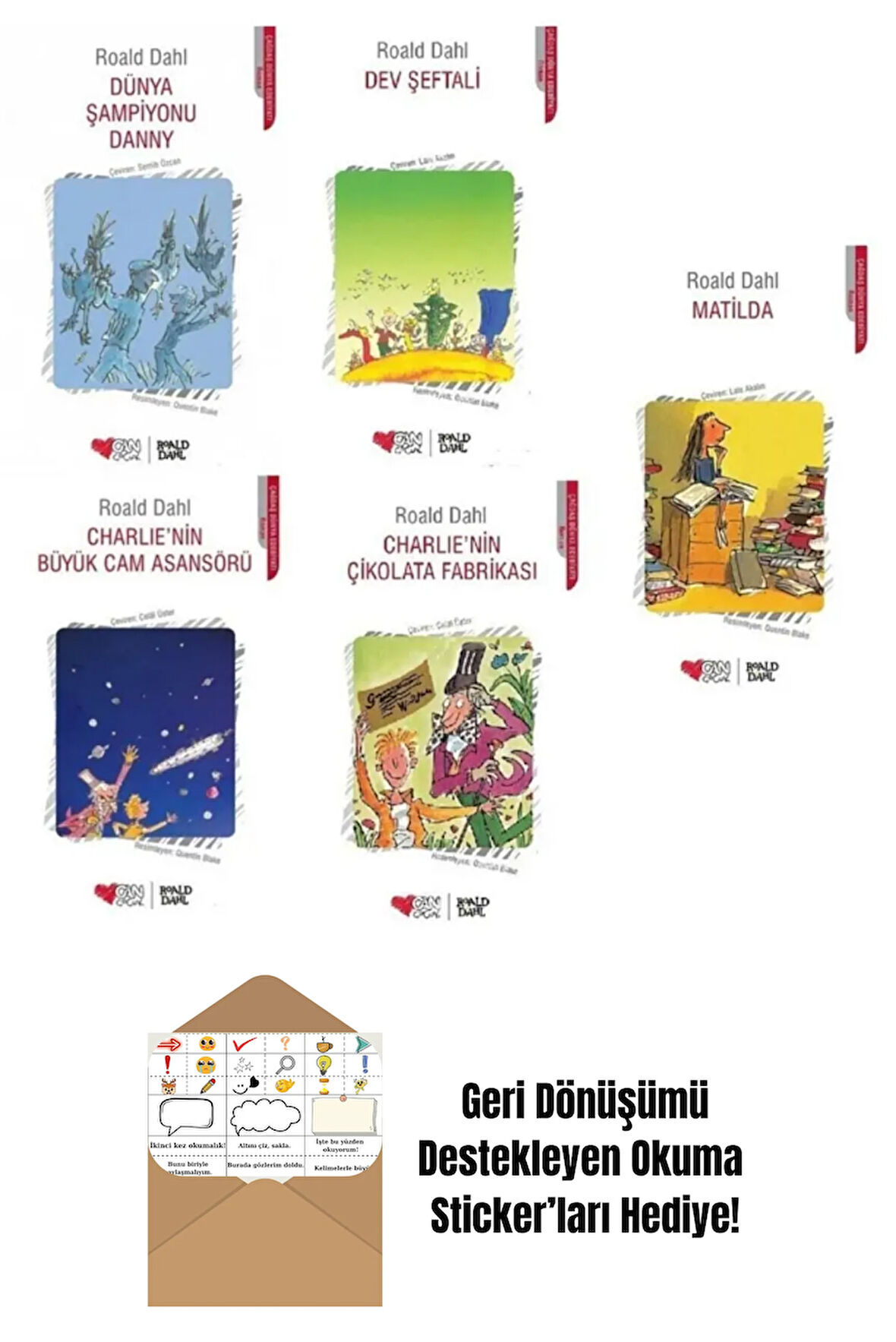 Roald Dahl 5'li Set Matilda-Charlienin Çikolata Fabrikası + Okuma Sticker'ları