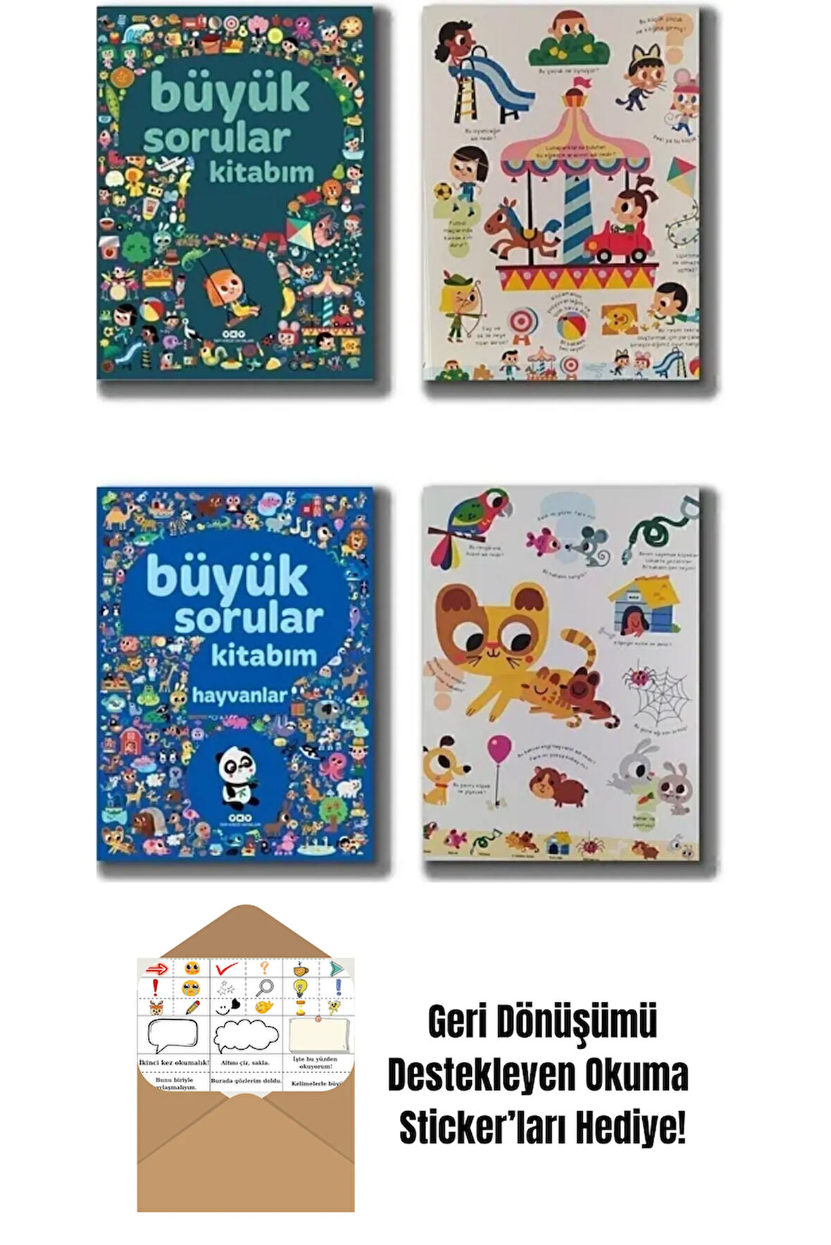 Büyük Sorular Kitabım + Büyük Sorular Kitabım Hayvanlar 2'li Set + Okuma Sticker'ları