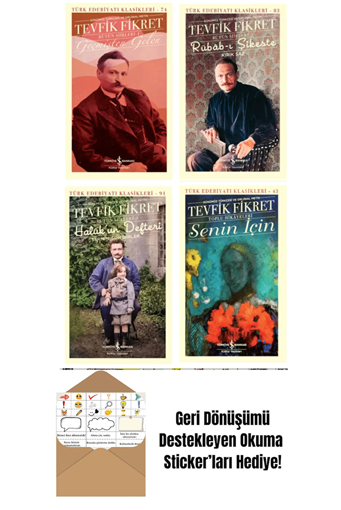Tevfik Fikret Bütün Şiirleri + Toplu Hikayeler 4 Kitap + Okuma Sticker'ları
