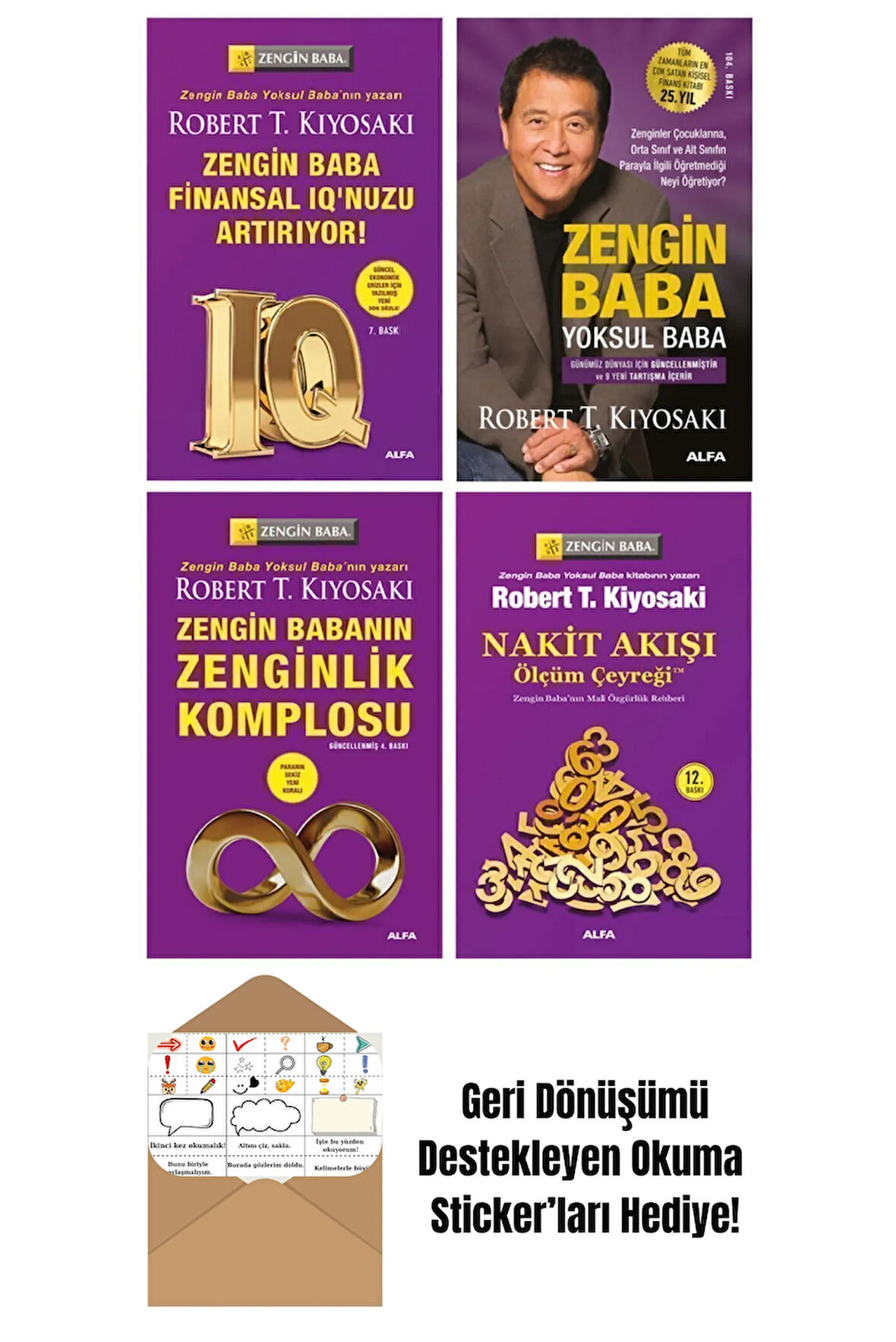 Robert T. Kiyosaki 4 Kitap Set/Zengin Baba Yoksul Baba+Finansal IQ + Okuma Sticker'ları