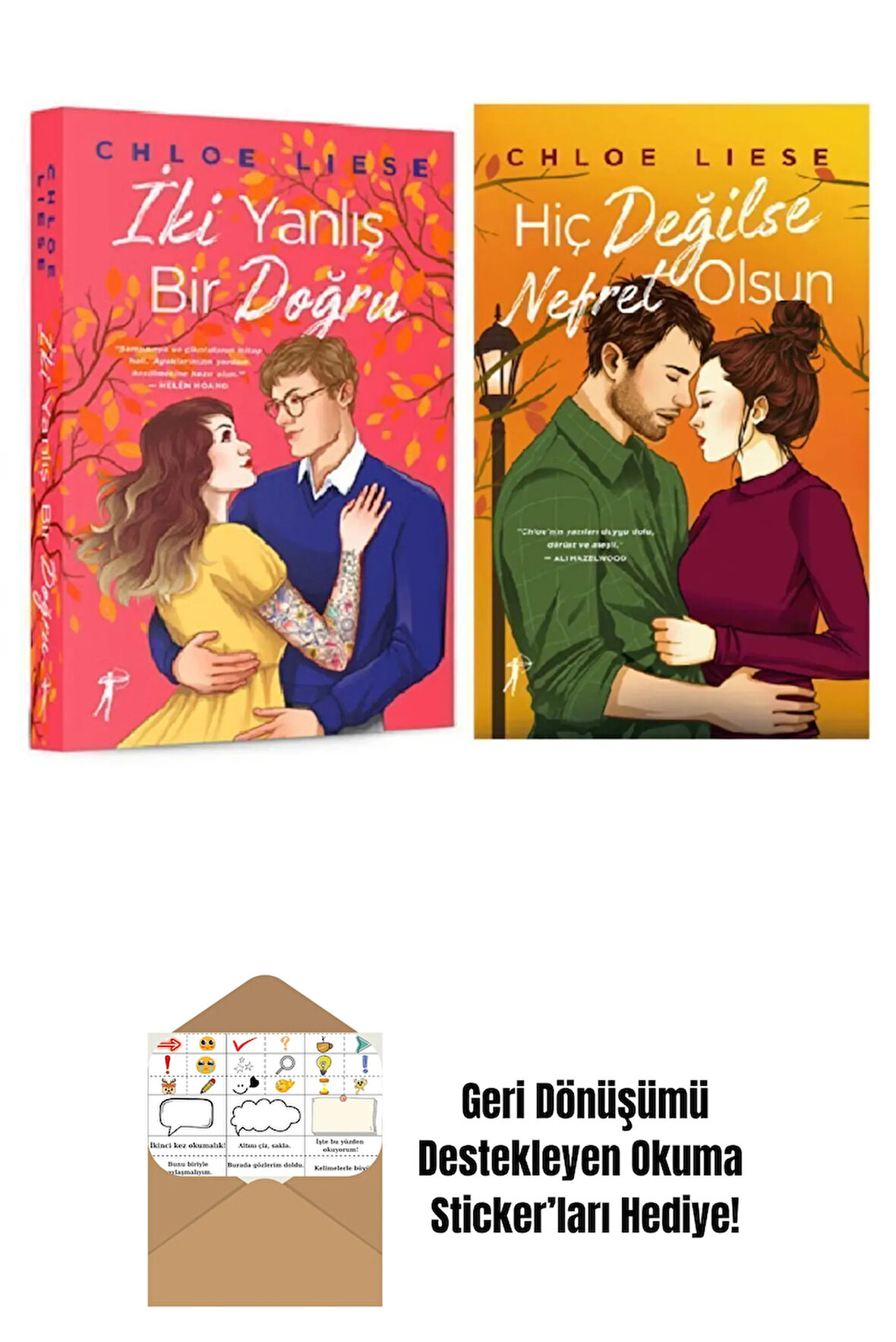 2 Kitap Set / İki Yanlış Bir Doğru + Hiç Değilse Nefret Olsun + Okuma Sticker'ları