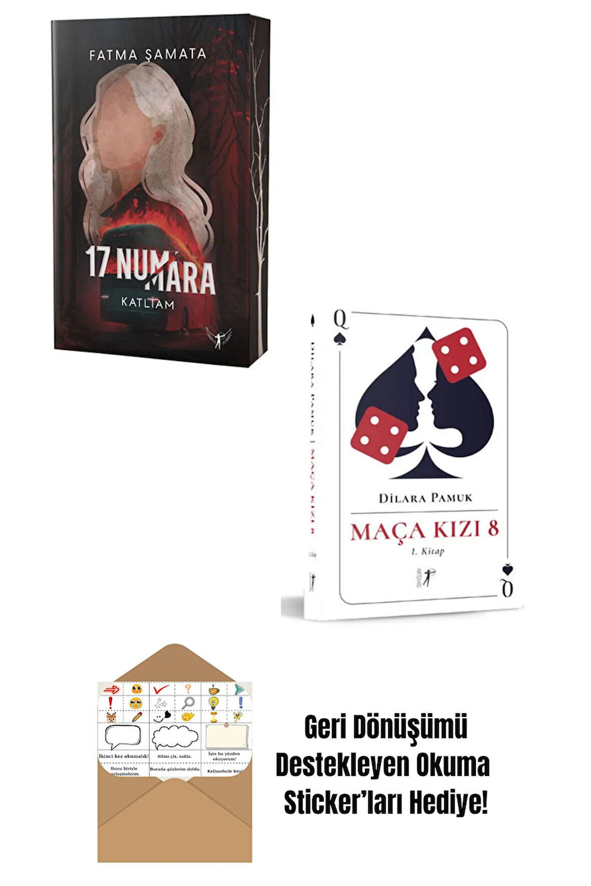 Maça Kızı 8 + 17 Numara 2 Kitap Set (ciltli) + Okuma Sticker'ları
