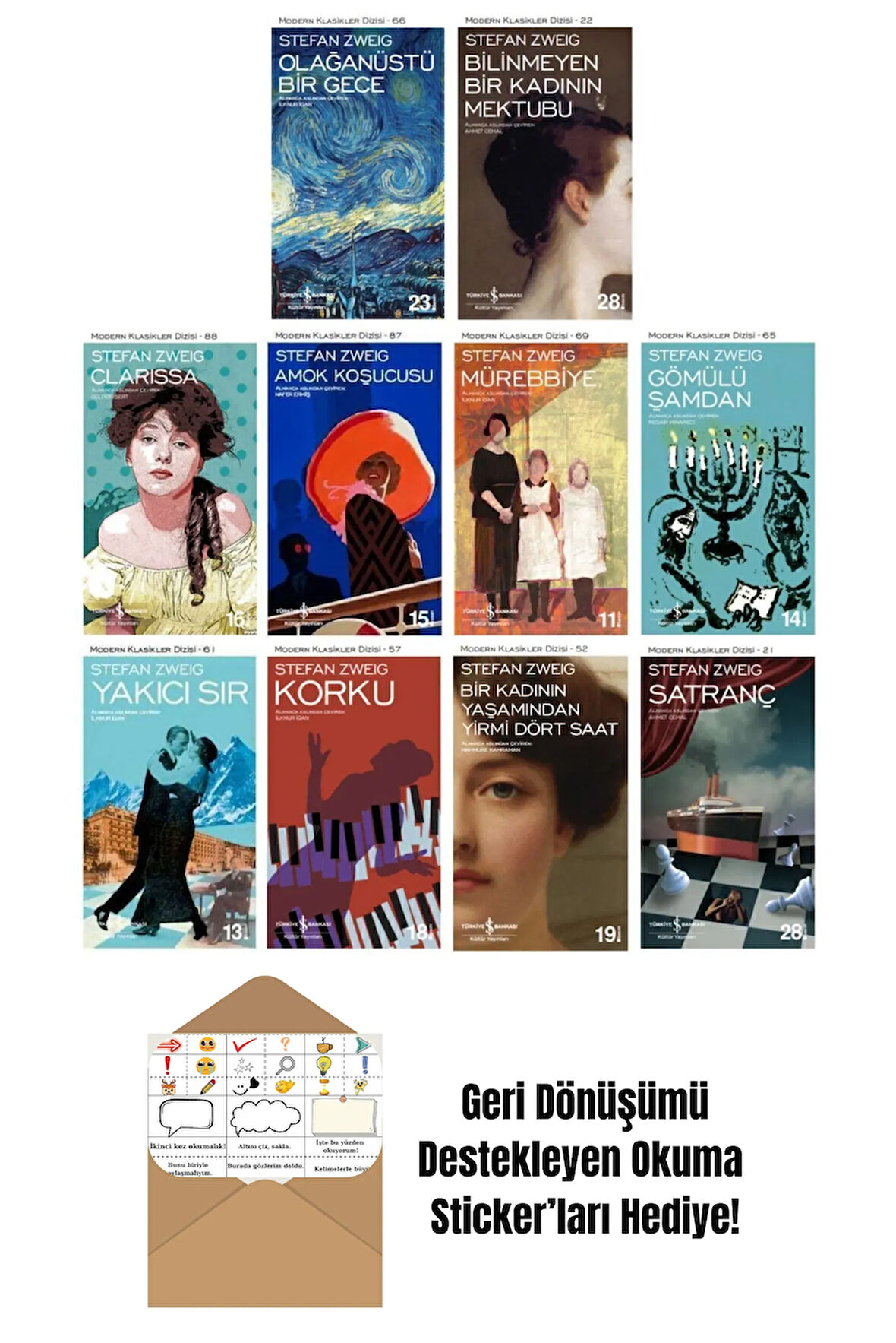 Stefan Zweig 10'lu Kısa Roman Seti + Okuma Sticker'ları