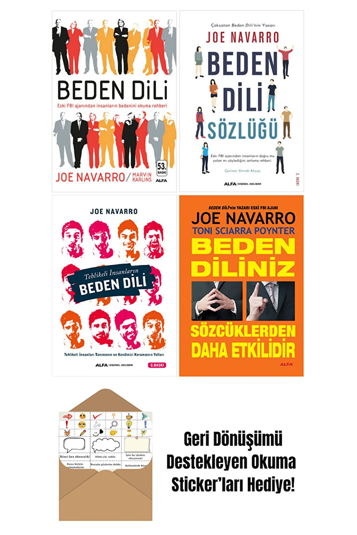 Joe Navarro 4 Kitap Beden Dili Seti + Okuma Sticker'ları