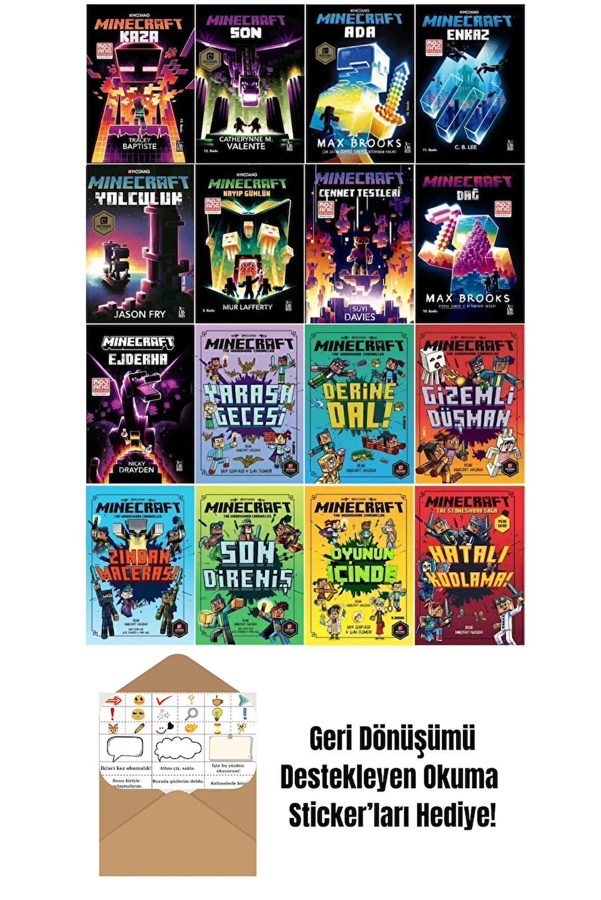 Minecraft Lisanslı 16 Kitap Set + Okuma Sticker'ları