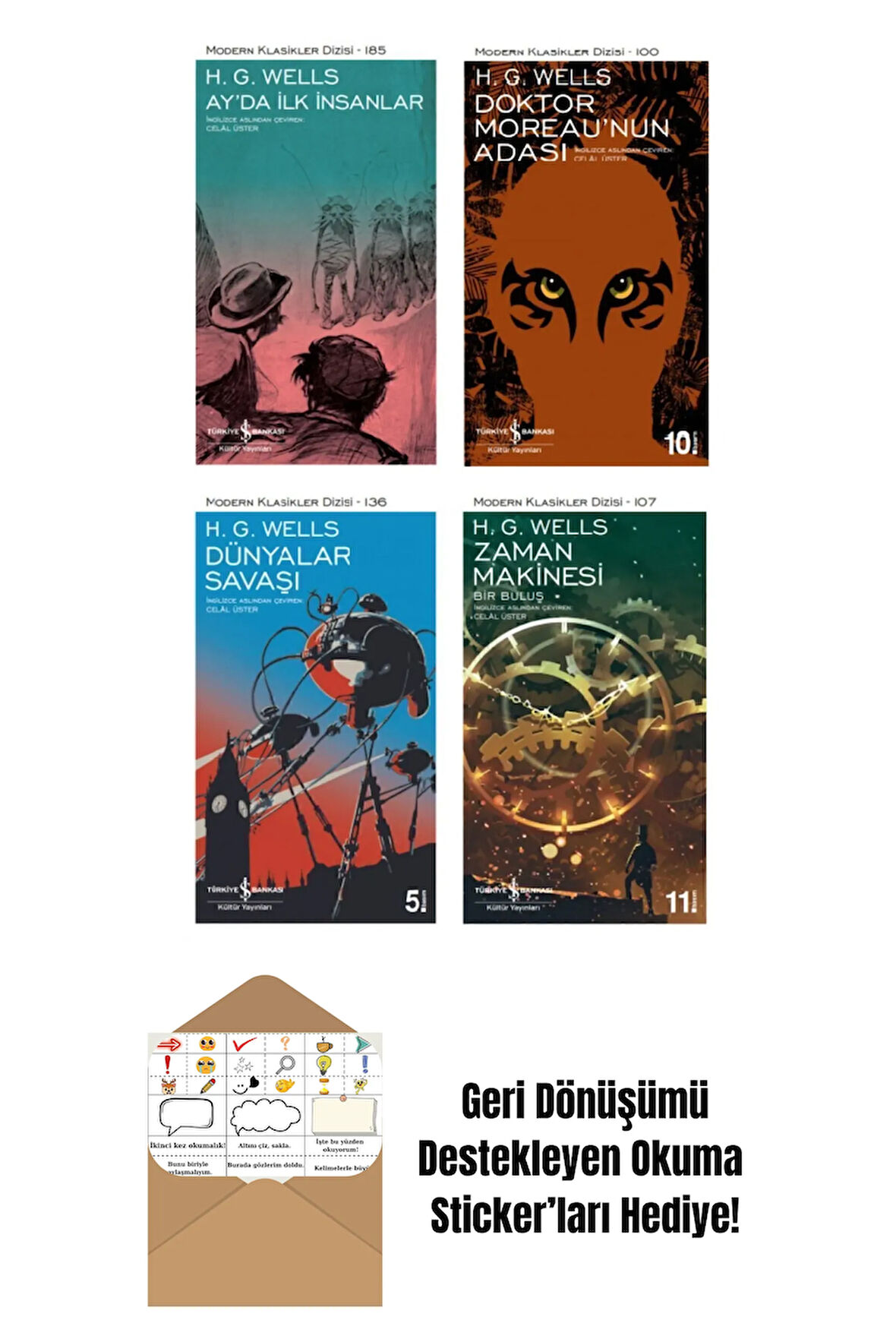 H. G. Wells 4 Kitap Bilim Kurgu Seti + Okuma Sticker'ları