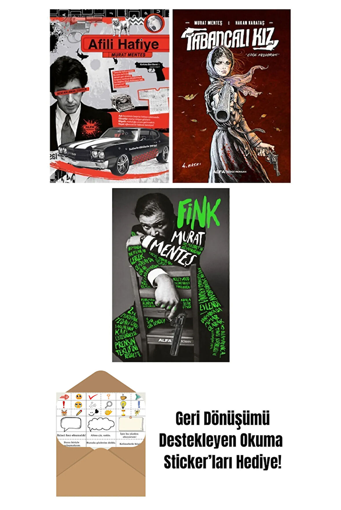 Murat Menteş 3 Kitap Set / Afili Hafiye + Tabancalı Kız + Fink + Okuma Sticker'ları
