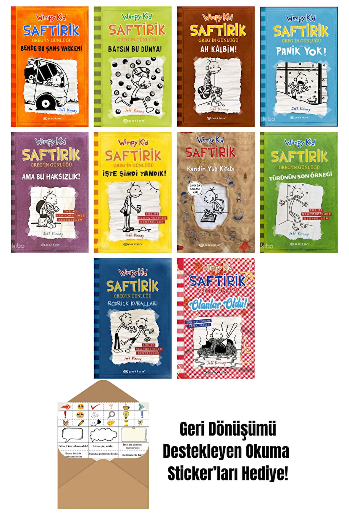 Jeff Kinney 10 Kitap Seti + Okuma Sticker'ları