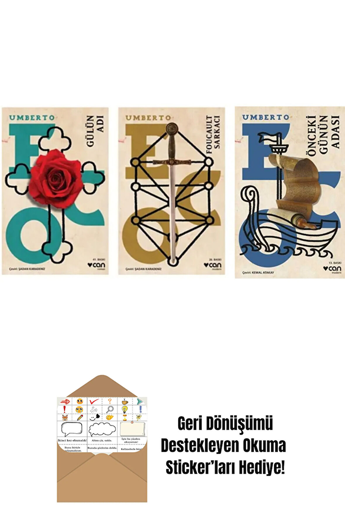 Umberto Eco 3 Kitap Roman Seti + Okuma Sticker'ları