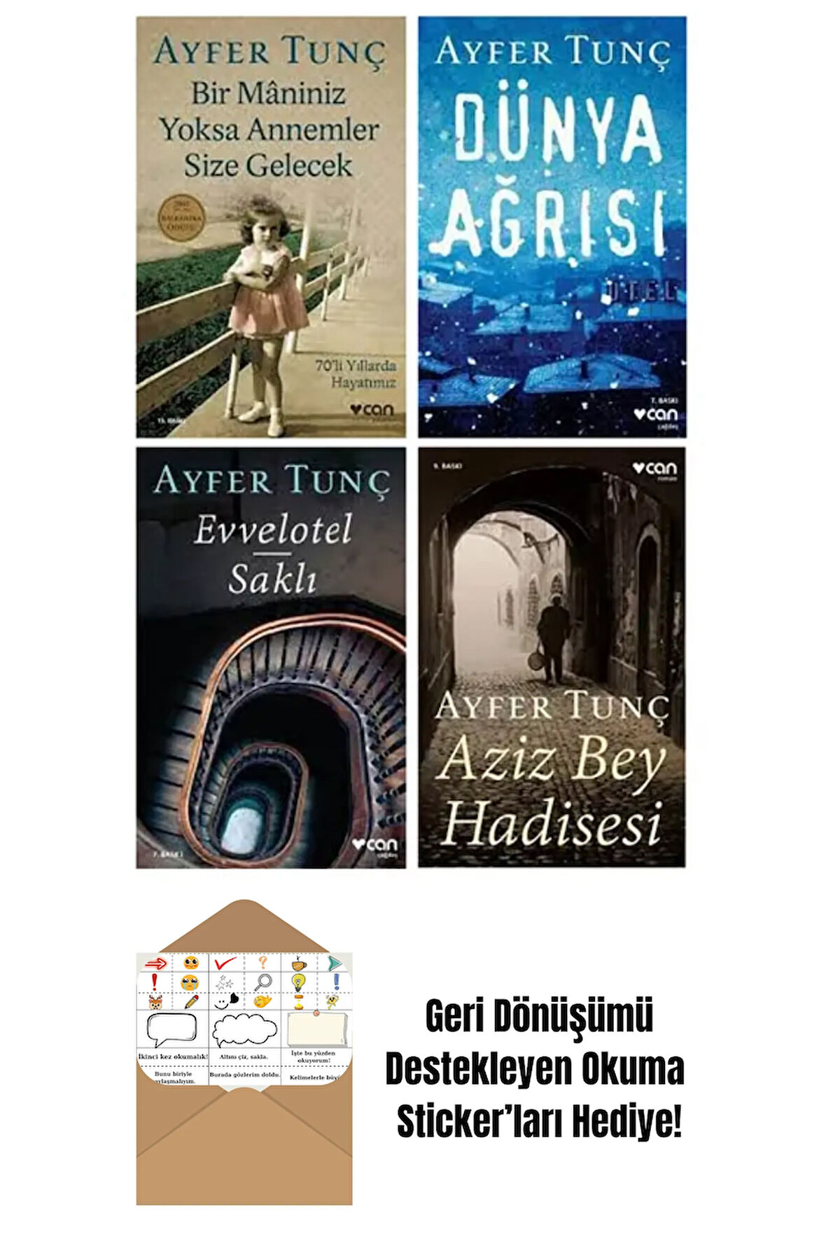 Bir Maniniz Yoksa+Dünya Ağrısı+Evvelotel+Aziz Bey Hadisesi 4 Kitap + Okuma Sticker'ları