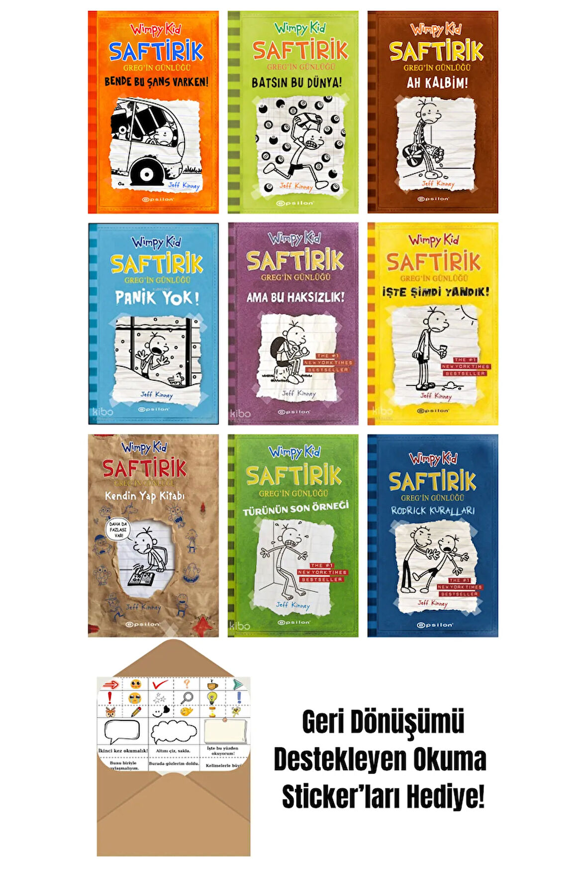 Jeff Kinney 9 Kitap Seti + Okuma Sticker'ları