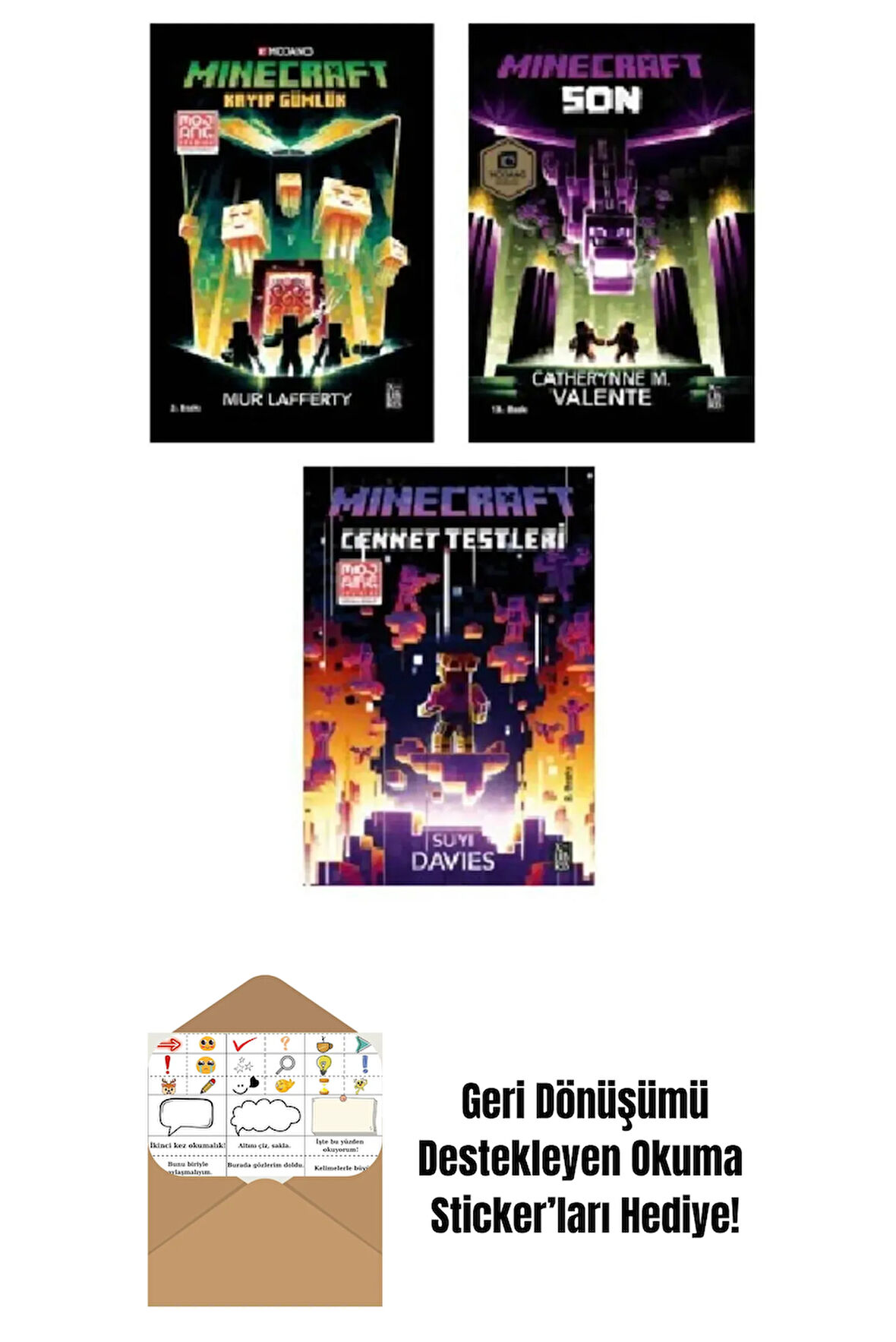 Minecraft Kayıp Günlük + Son + Cennet Testleri 3 Kitap Set  + Okuma Sticker'ları
