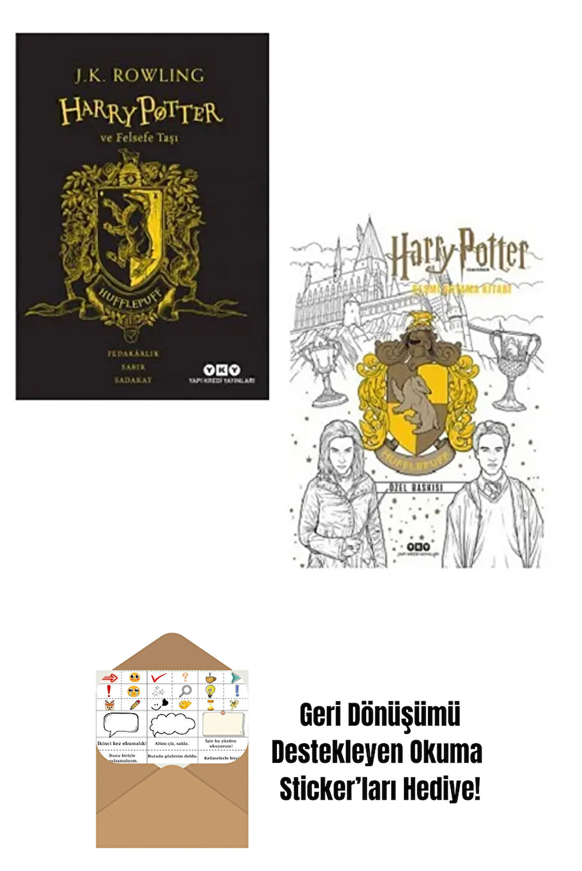 Harry Potter Felsefe Taşı 20. Yıl Özel Baskısı + Boyama Kitabı Hufflepuff + Okuma Sticker'ları