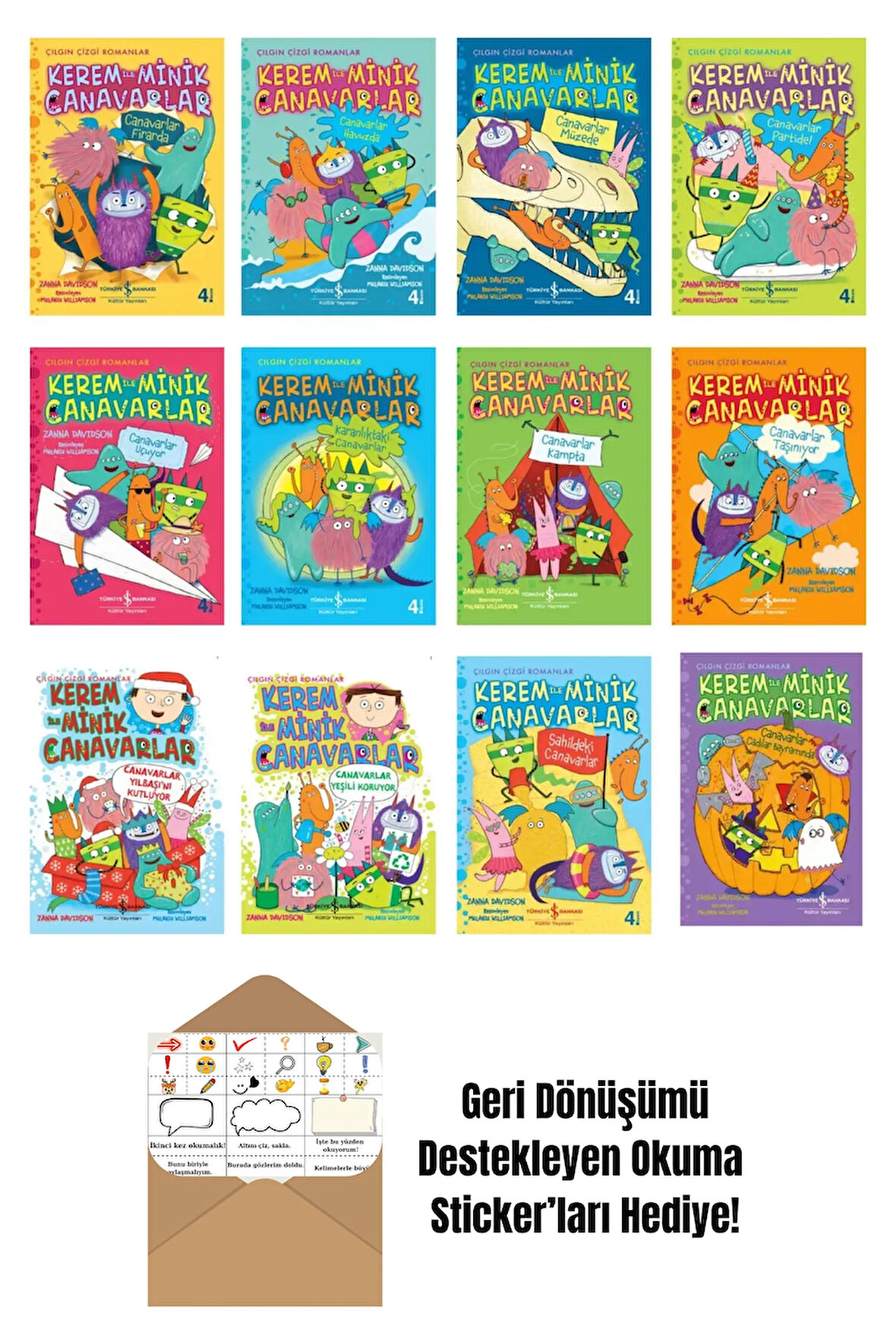 Kerem Ile Minik Canavarlar 12 Kitap Set + Okuma Sticker'ları