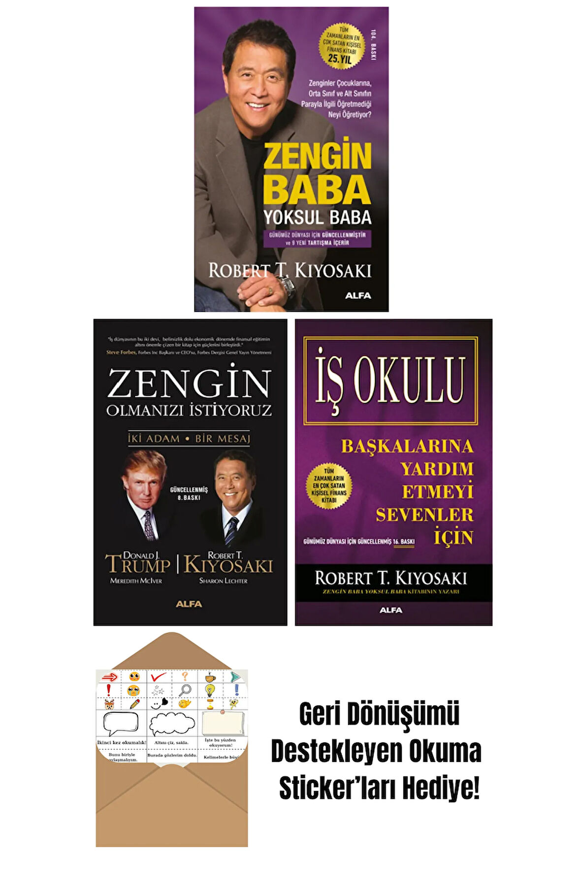 Kiyosaki 3 Kitap Set/Zengin Baba Yoksul Baba+Zengin Olmanızı İstiyoruz + Okuma Sticker'ları