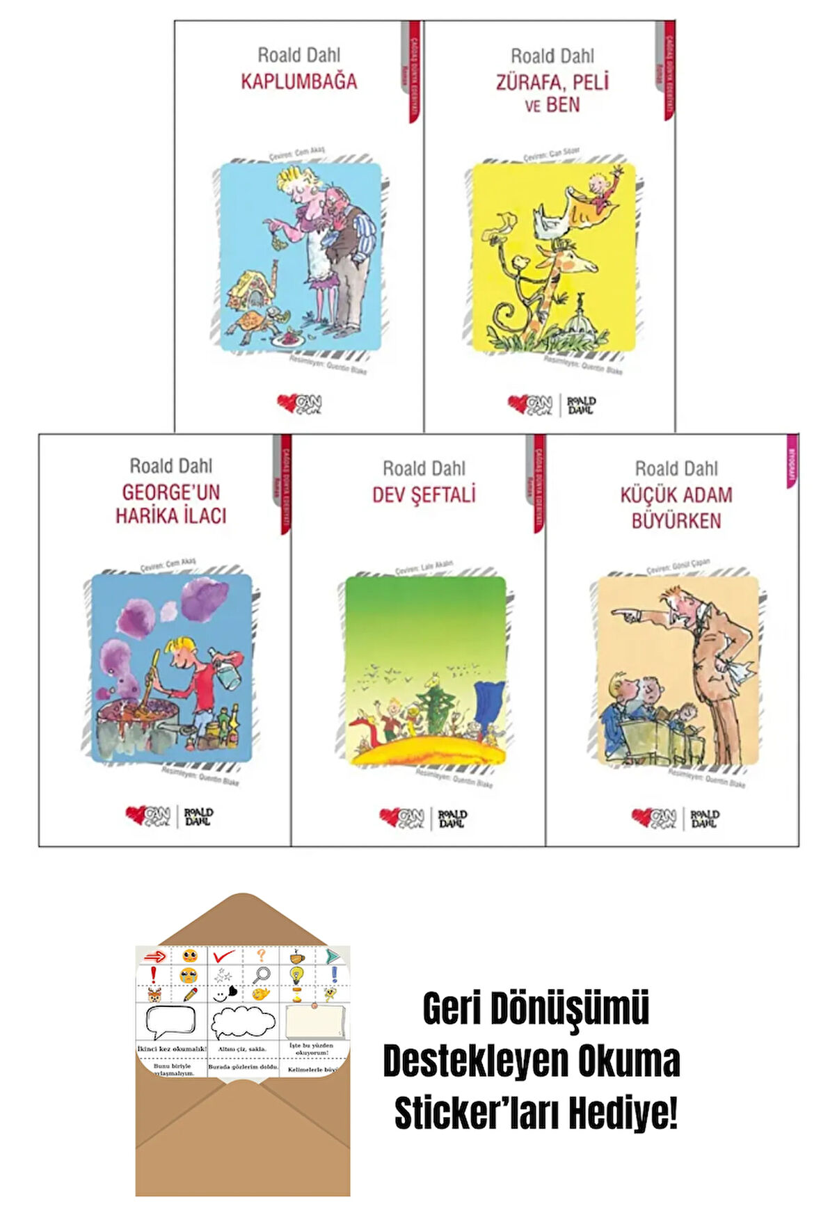 Roald Dahl 5 Kitap Set / Kaplumbağa - Zürafa, Peli Ve Ben + Okuma Sticker'ları
