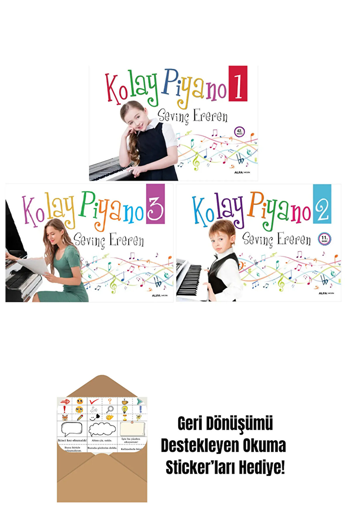 Kolay Piyano 3 Kitap Set Sevinç Ereren + Okuma Sticker'ları