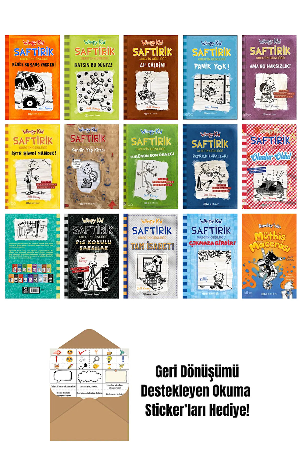 Jeff Kinney 15 Kitap Seti + Okuma Sticker'ları