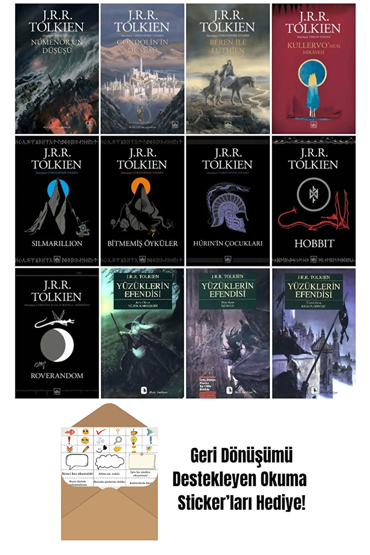 J. R. R. Tolkien 12 Kitap Ortadünya Seti + Okuma Sticker'ları