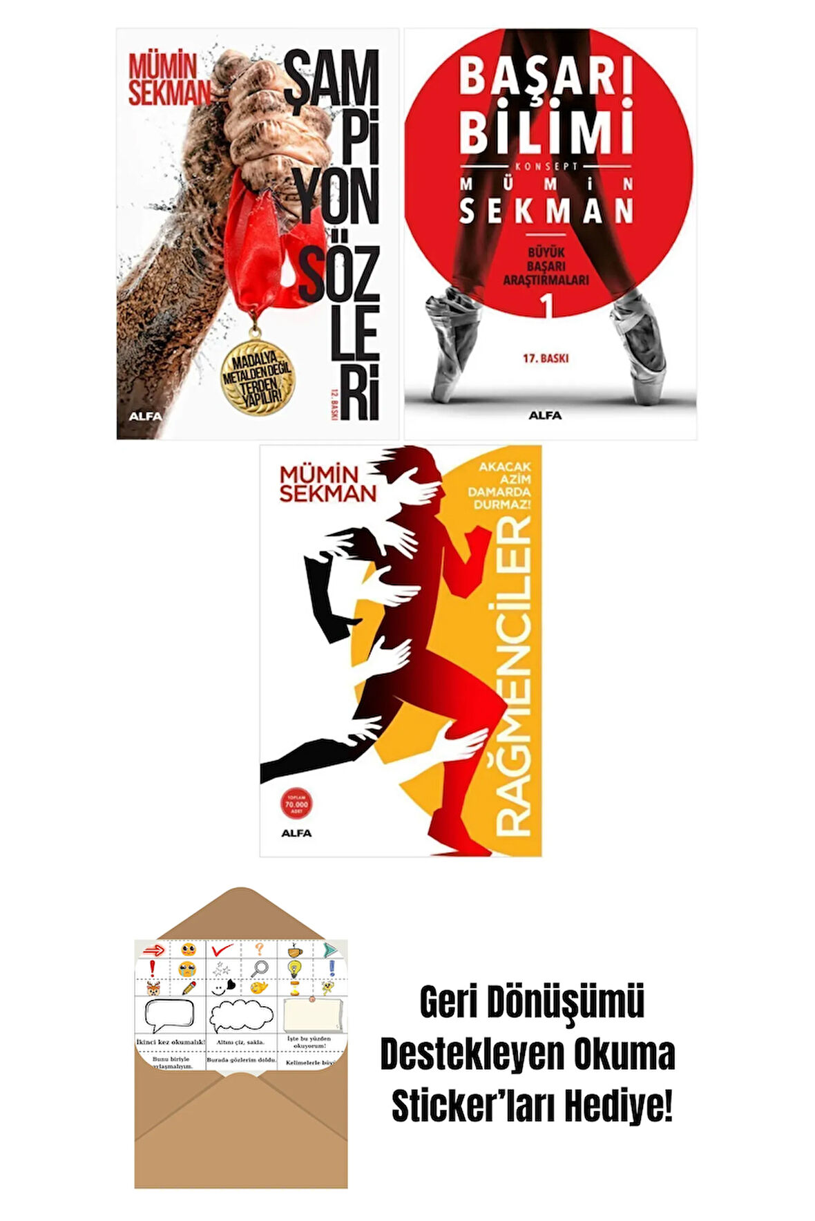 Mümin Sekman 3 Kitap Set / Şampiyon Sözleri + Başarı Bilimi + Rağmenciler + Okuma Sticker'ları