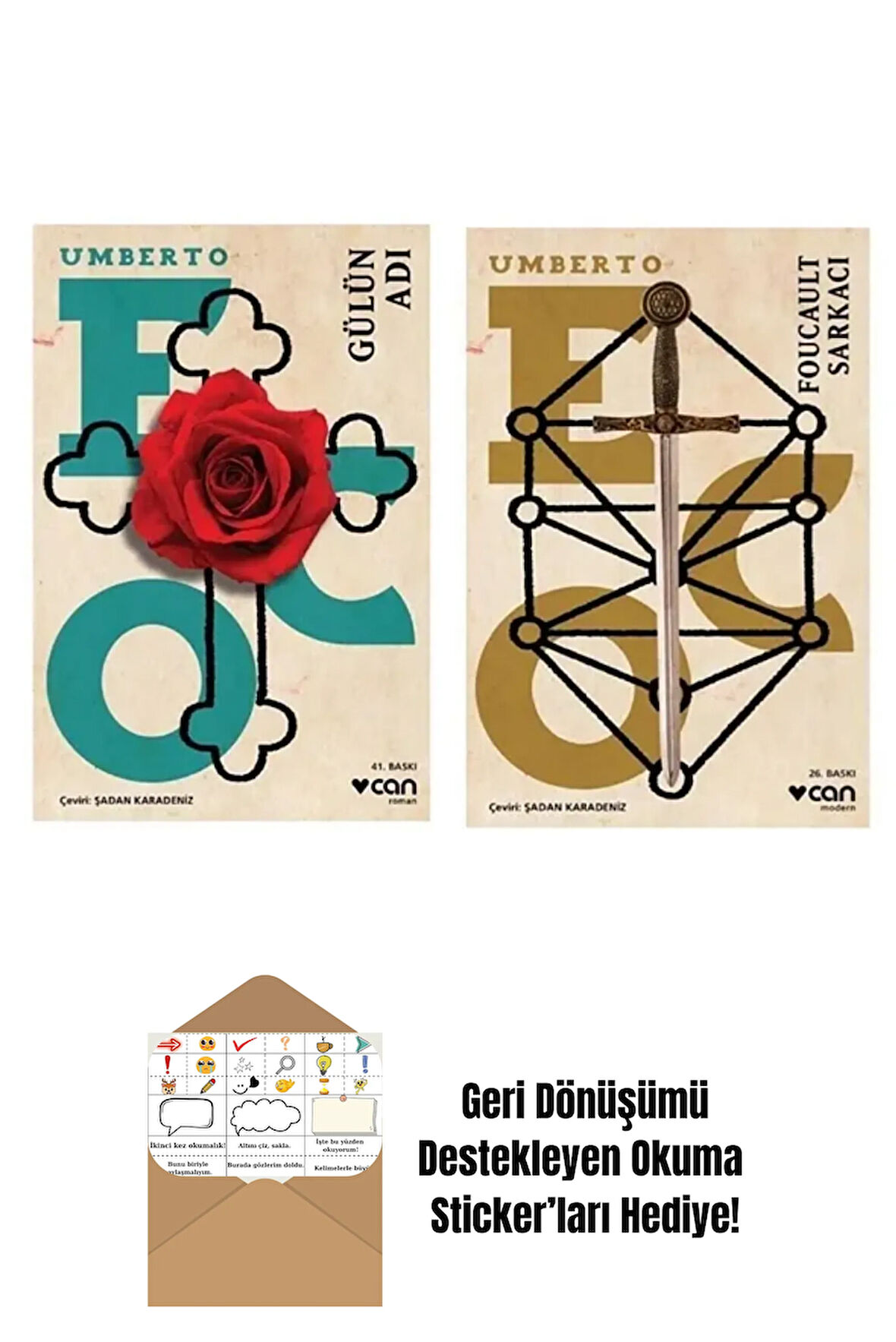 Umberto Eco / Gülün Adı - Foucault Sarkacı / 2 Kitap Set + Okuma Sticker'ları