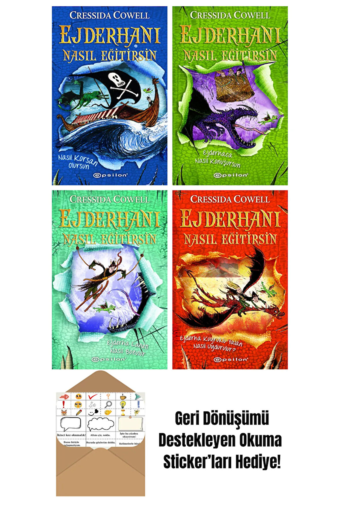Cressida Cowell 4 Kitap Seti + Okuma Sticker'ları