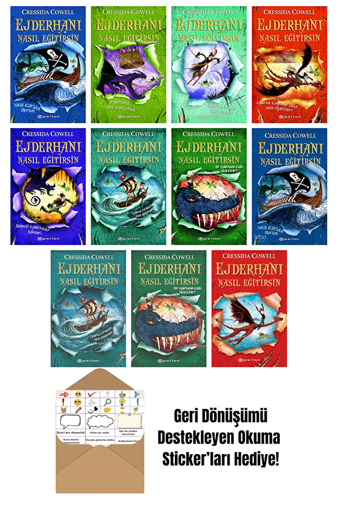 Cressida Cowell 11 Kitap Seti + Okuma Sticker'ları