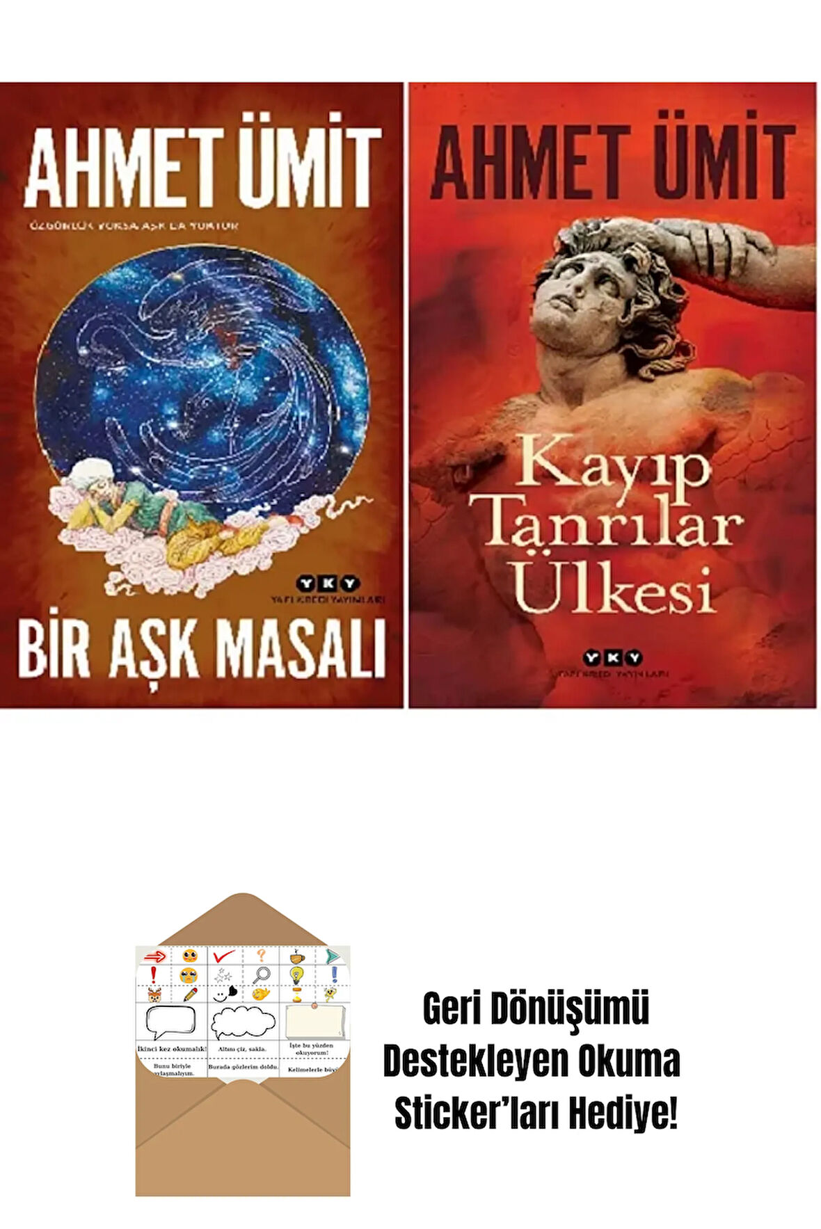 Bir Aşk Masalı + Kayıp Tanrılar Ülkesi / Ahmet Ümit 2 Kitap Set + Okuma Sticker'ları