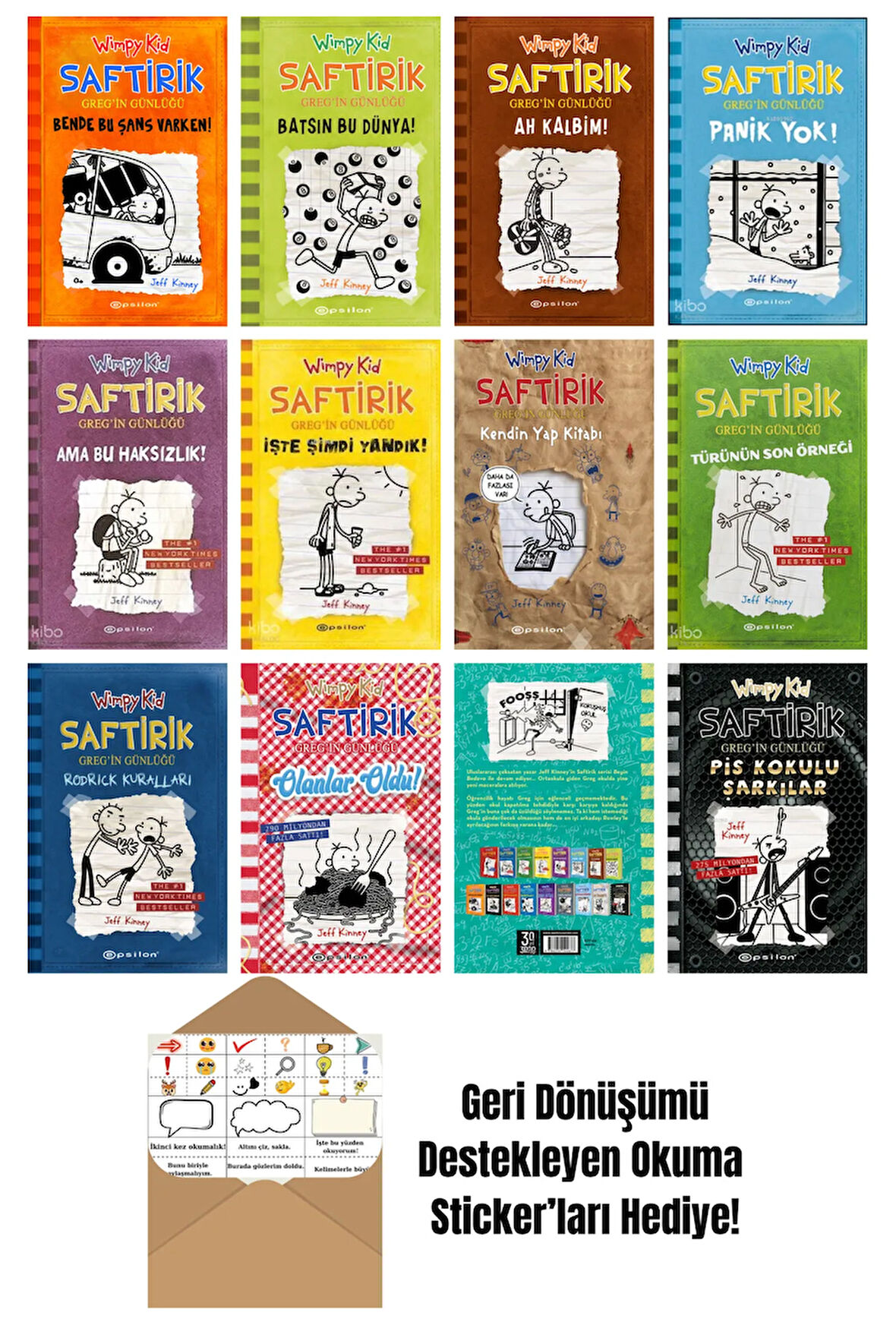Jeff Kinney 12 Kitap Seti + Okuma Sticker'ları